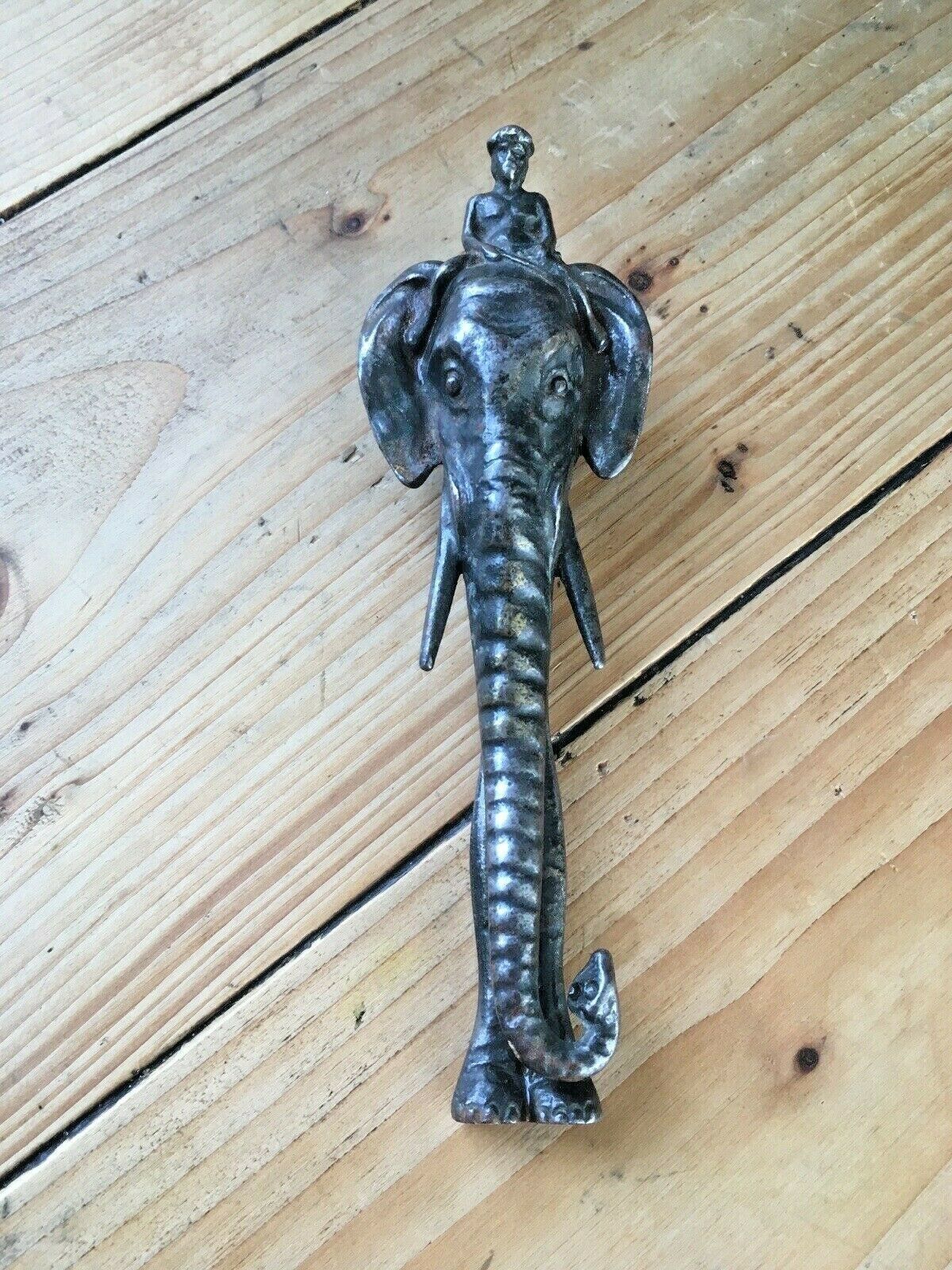 Beautiful Antique Cast Metal African Elephant Mahout Door Knocker / Nut Cracker photo furniture