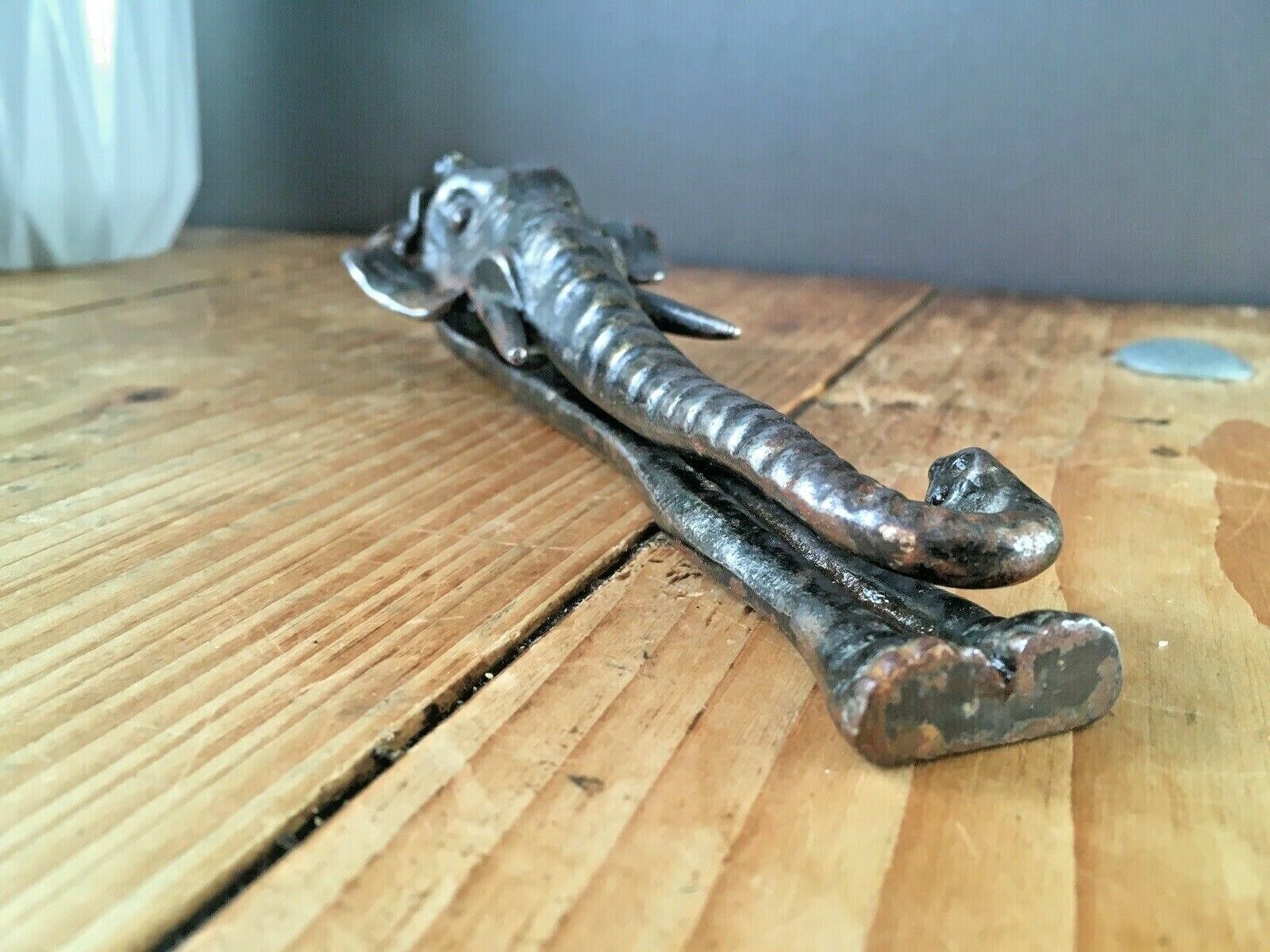 Beautiful Antique Cast Metal African Elephant Mahout Door Knocker / Nut Cracker photo buy