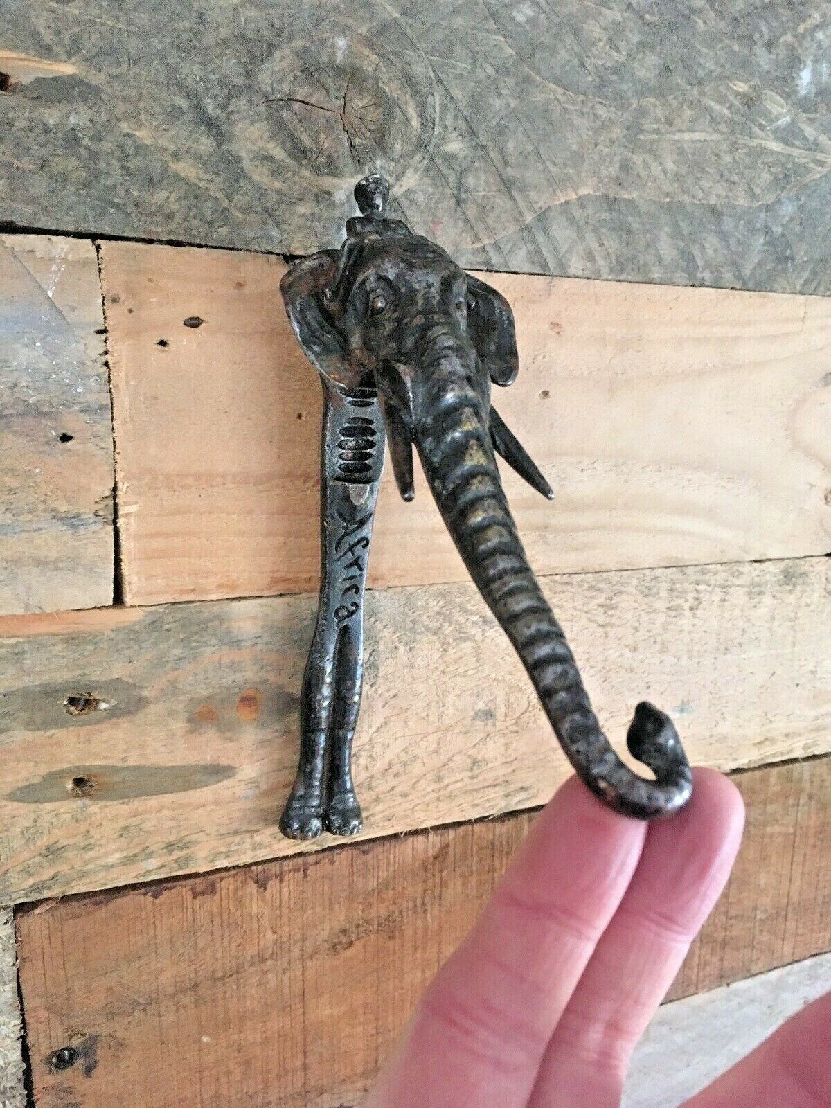 photo for sale Beautiful Antique Cast Metal African Elephant Mahout Door Knocker / Nut Cracker