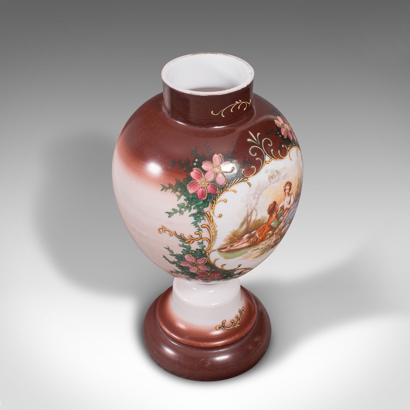 Antique Decorative Flower Vase, Continental, Milk Glass, Baluster Urn photo for sale