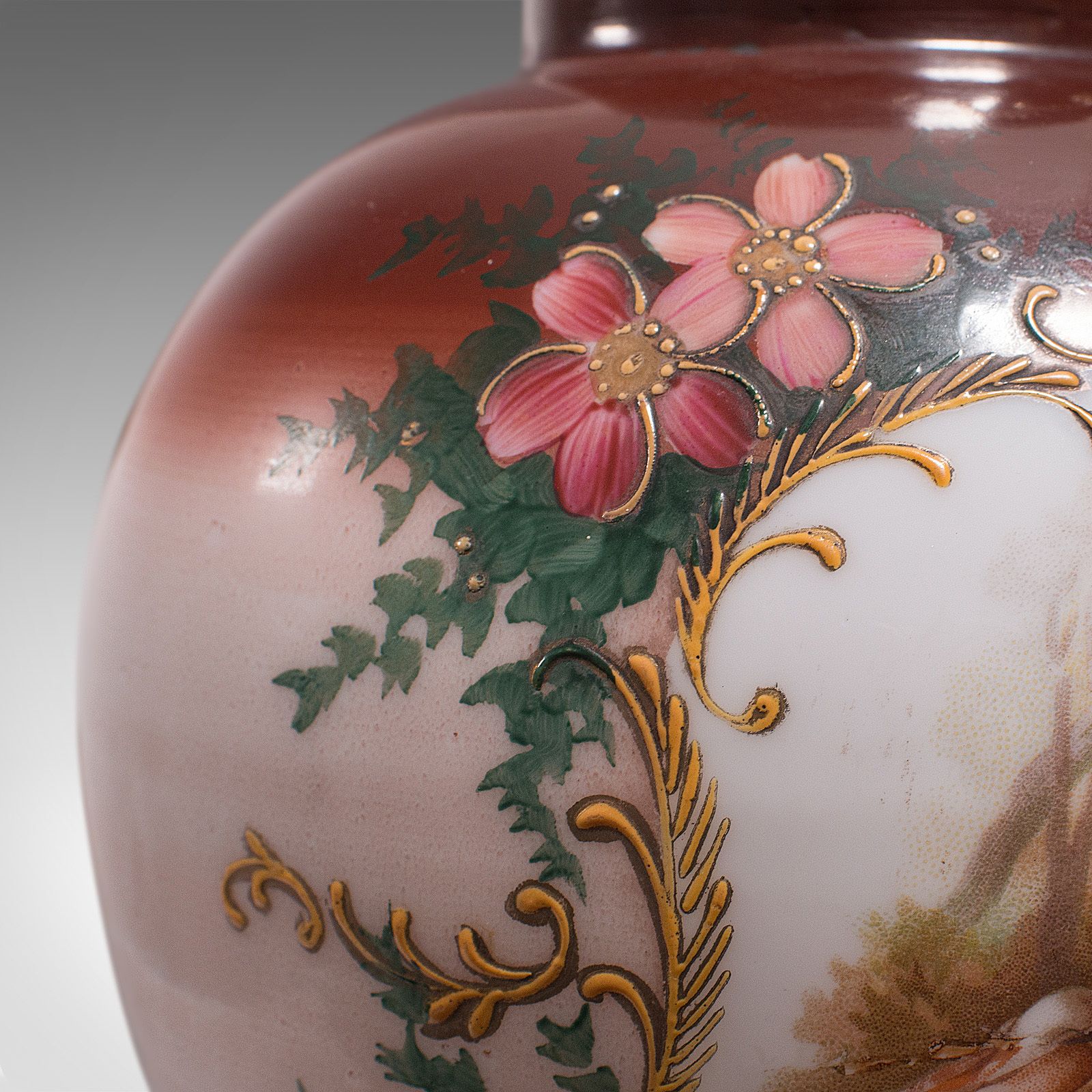 photo furniture Antique Decorative Flower Vase, Continental, Milk Glass, Baluster Urn