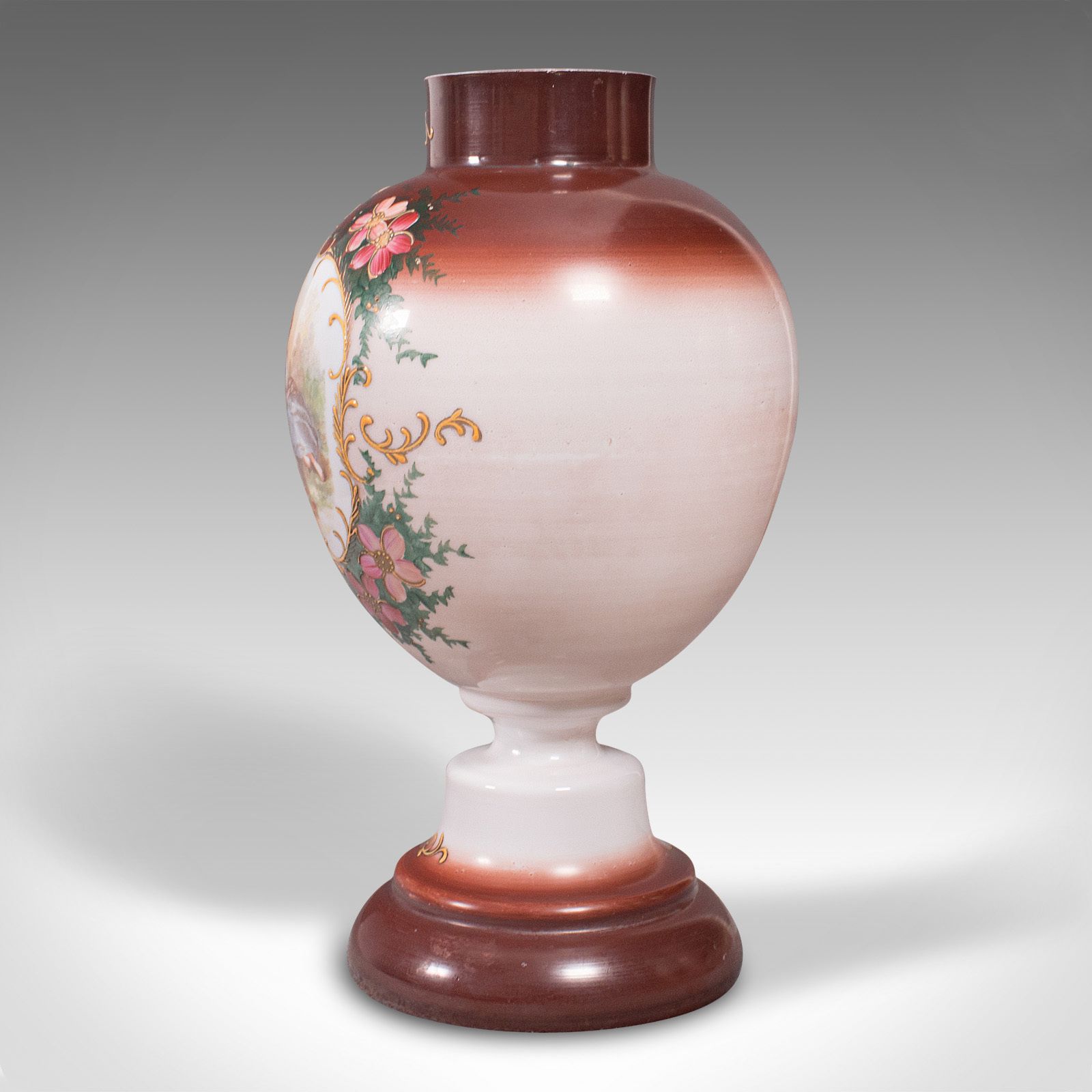 photo for sale Antique Decorative Flower Vase, Continental, Milk Glass, Baluster Urn