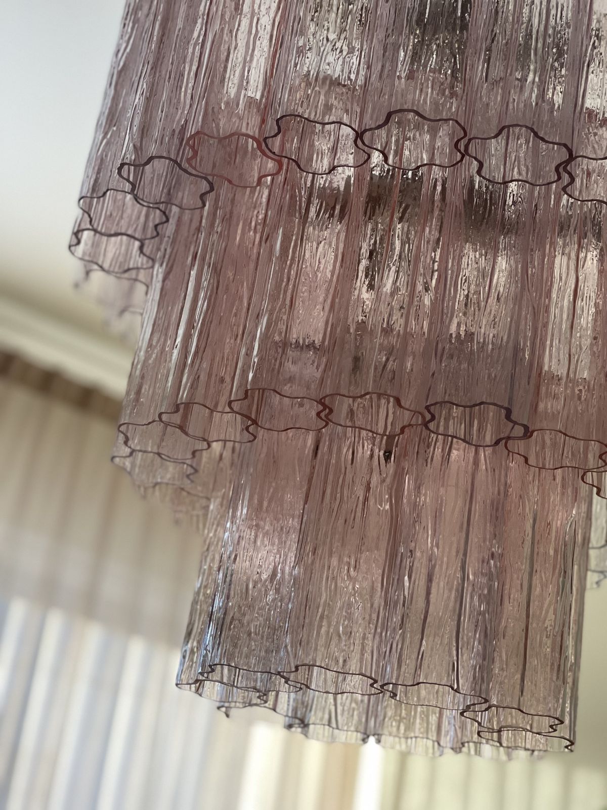 photo for sale Pink Glass Murano Chandelier 'Tubular'. Large Size.