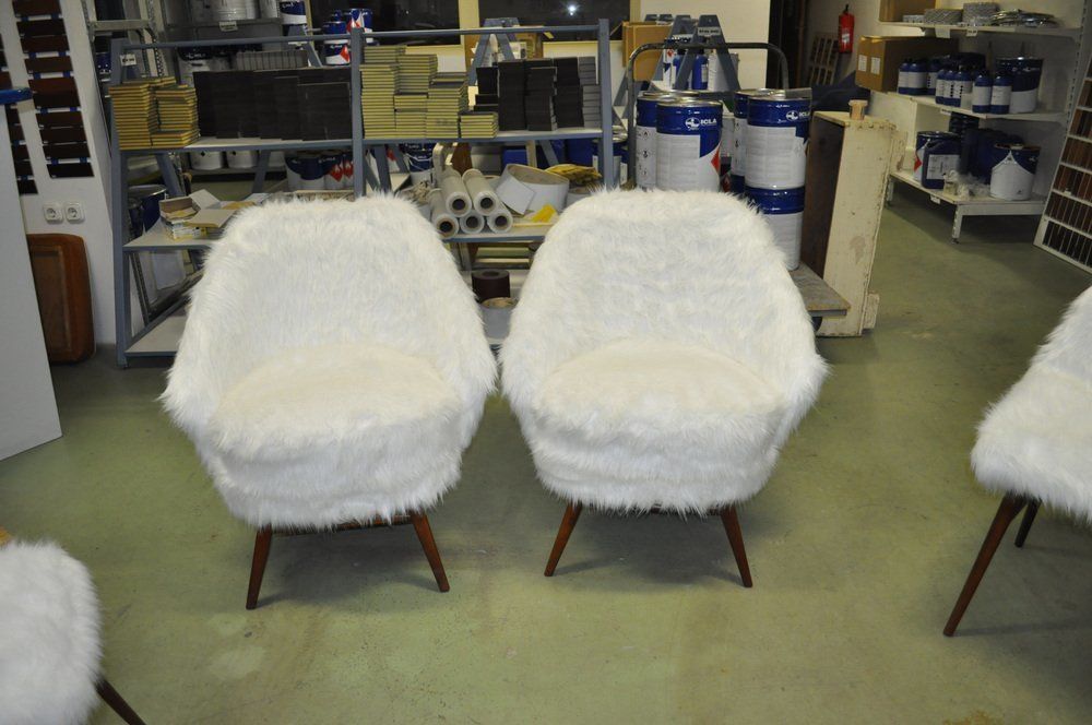 Mid Century White Faux Fur Lounge Chair, 1950s Set Of 2 photo furniture
