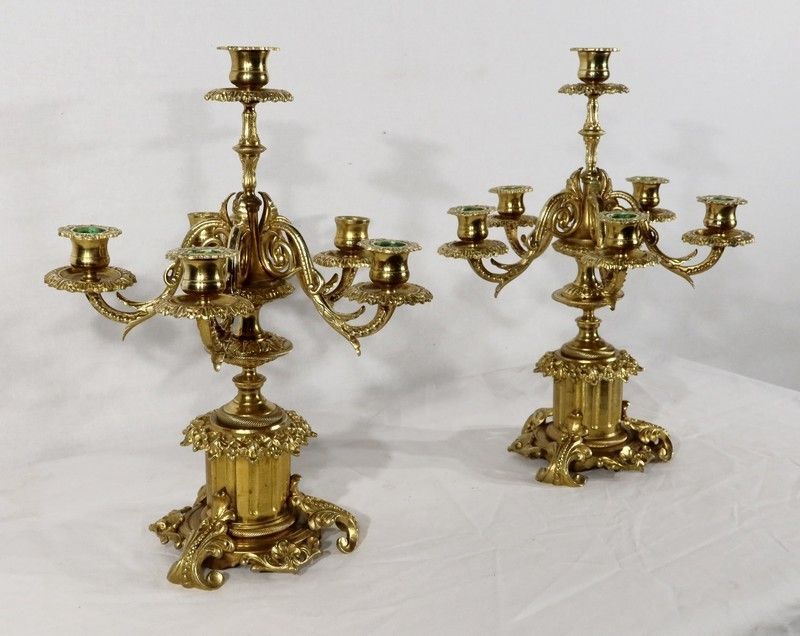 Pair Of Candelabra With 6 Lights In Bronze   Late 19th Century photo furniture