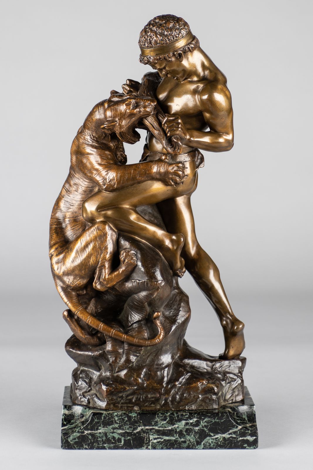 A Stunning 19th Century French Bronze Sculpture Of A Man Fighting A Tiger, Signed E.Drouot photo for sale