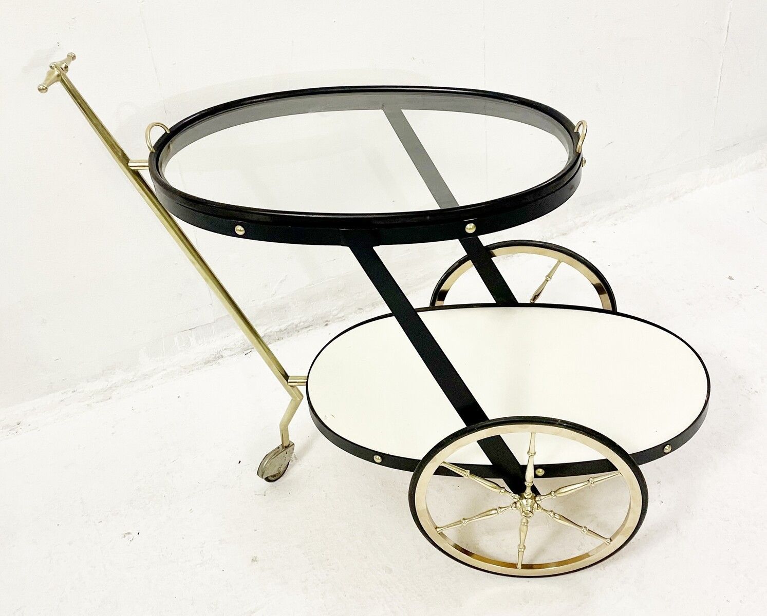 Mid Century Brass Glass And Metal Trolley photo for sale