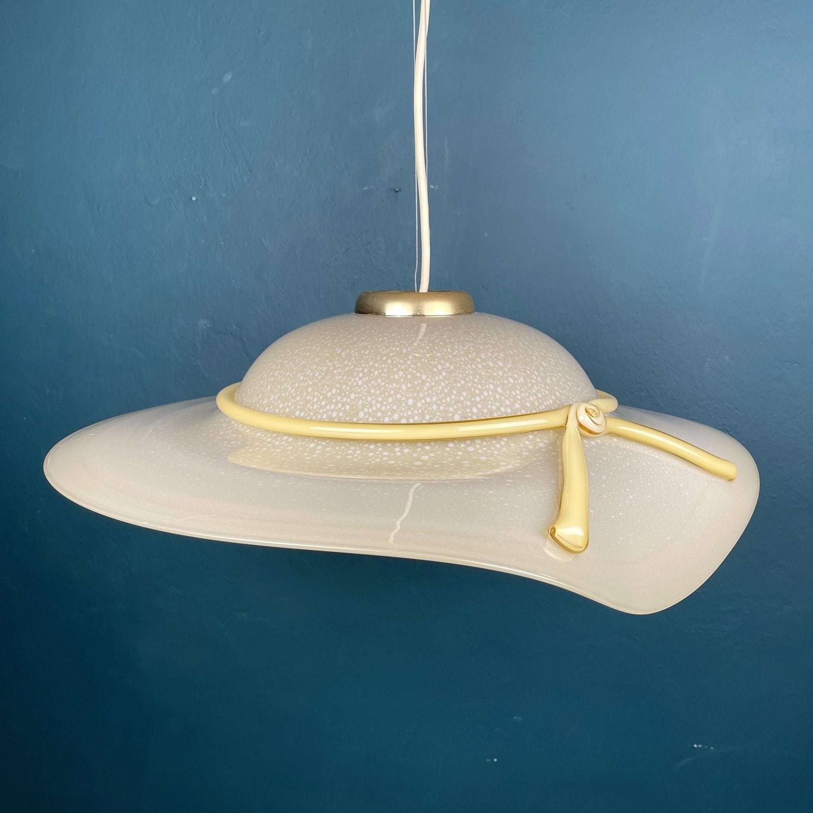 Murano Pendant Lamp Woman's Wide Brim Hat Italy 1970s Mid Century Italian Lighting photo vintage