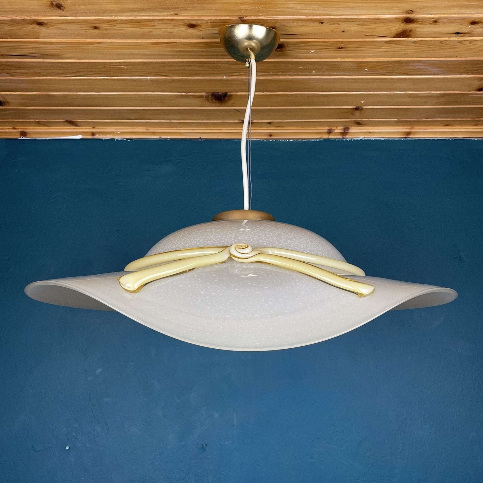 photo for sale Murano Pendant Lamp Woman's Wide Brim Hat Italy 1970s Mid Century Italian Lighting