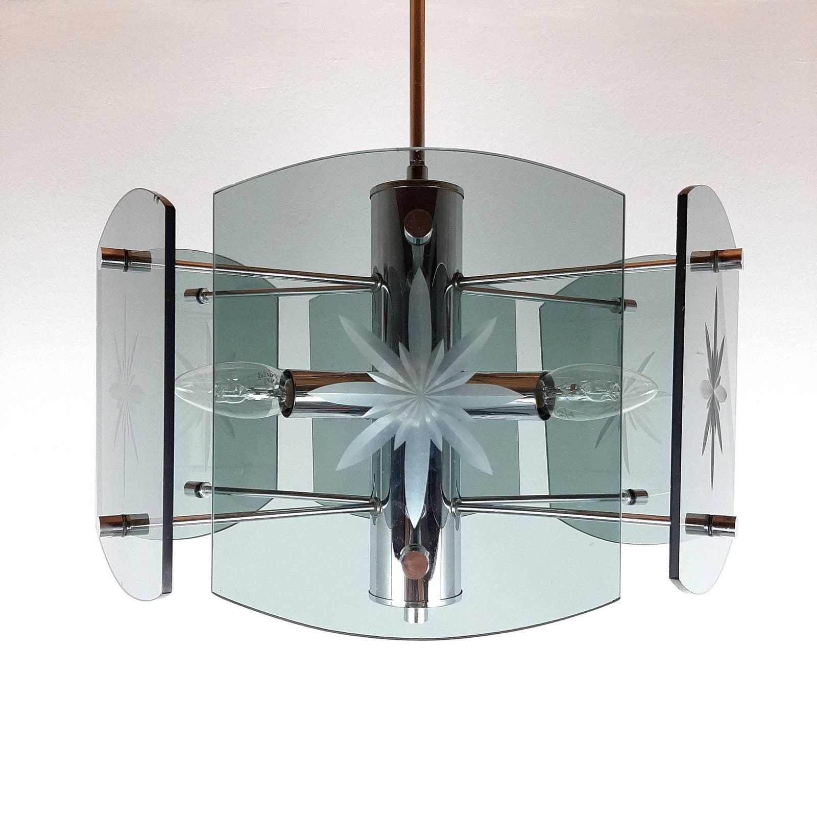 Glazen Hanglamp Emi Poljcane Joegoslavië Jaren '70 – Rookglas Mid Century In De Stijl Van Fontana Arte Veca photo furniture