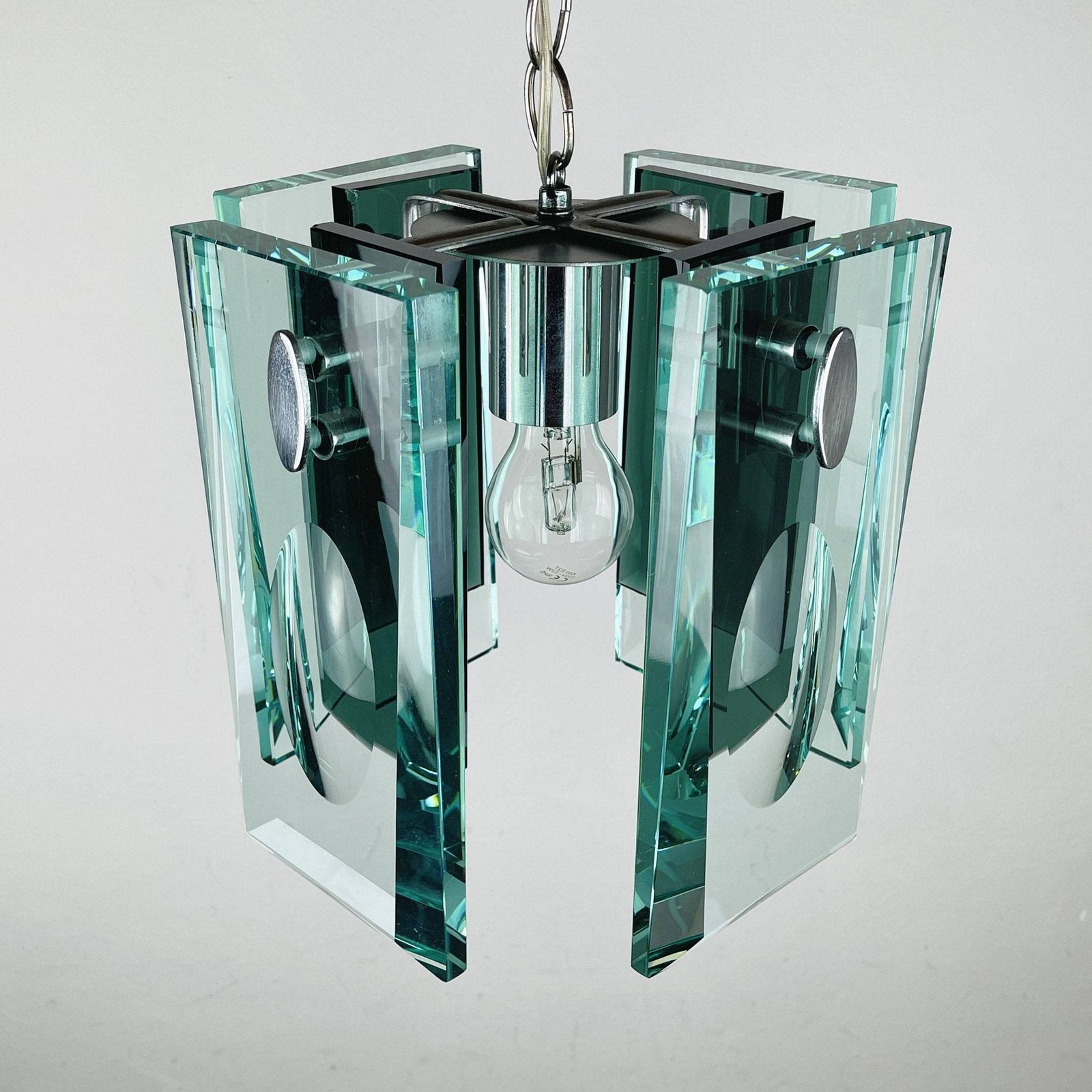 Rare Art Glass Pendant Lamp Italian Design By Fontana Arte Italy 70s Art Deco Mcm Mid Century Ceiling Lamp