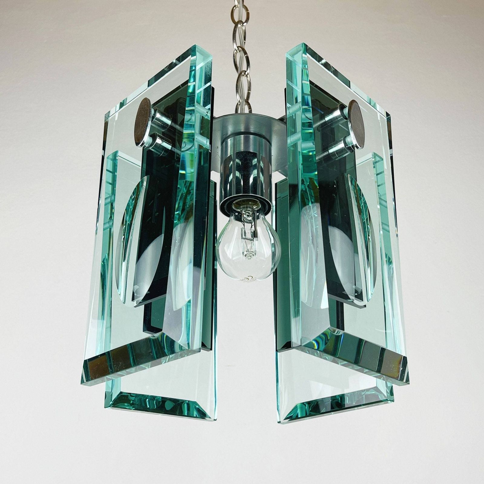 Rare Art Glass Pendant Lamp Italian Design By Fontana Arte Italy 70s Art Deco Mcm Mid Century Ceiling Lamp photo furniture