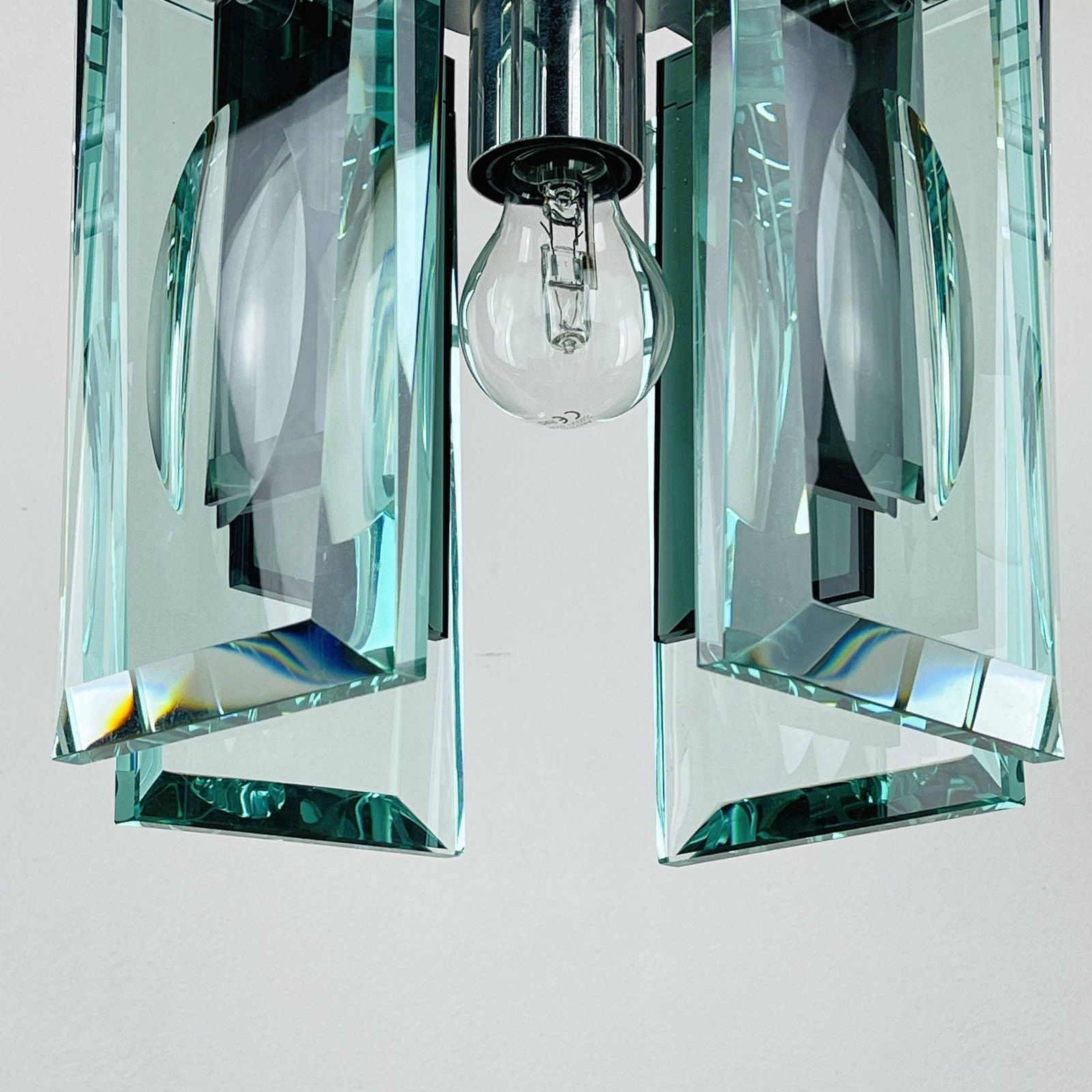 Rare Art Glass Pendant Lamp Italian Design By Fontana Arte Italy 70s Art Deco Mcm Mid Century Ceiling Lamp photo Lighting