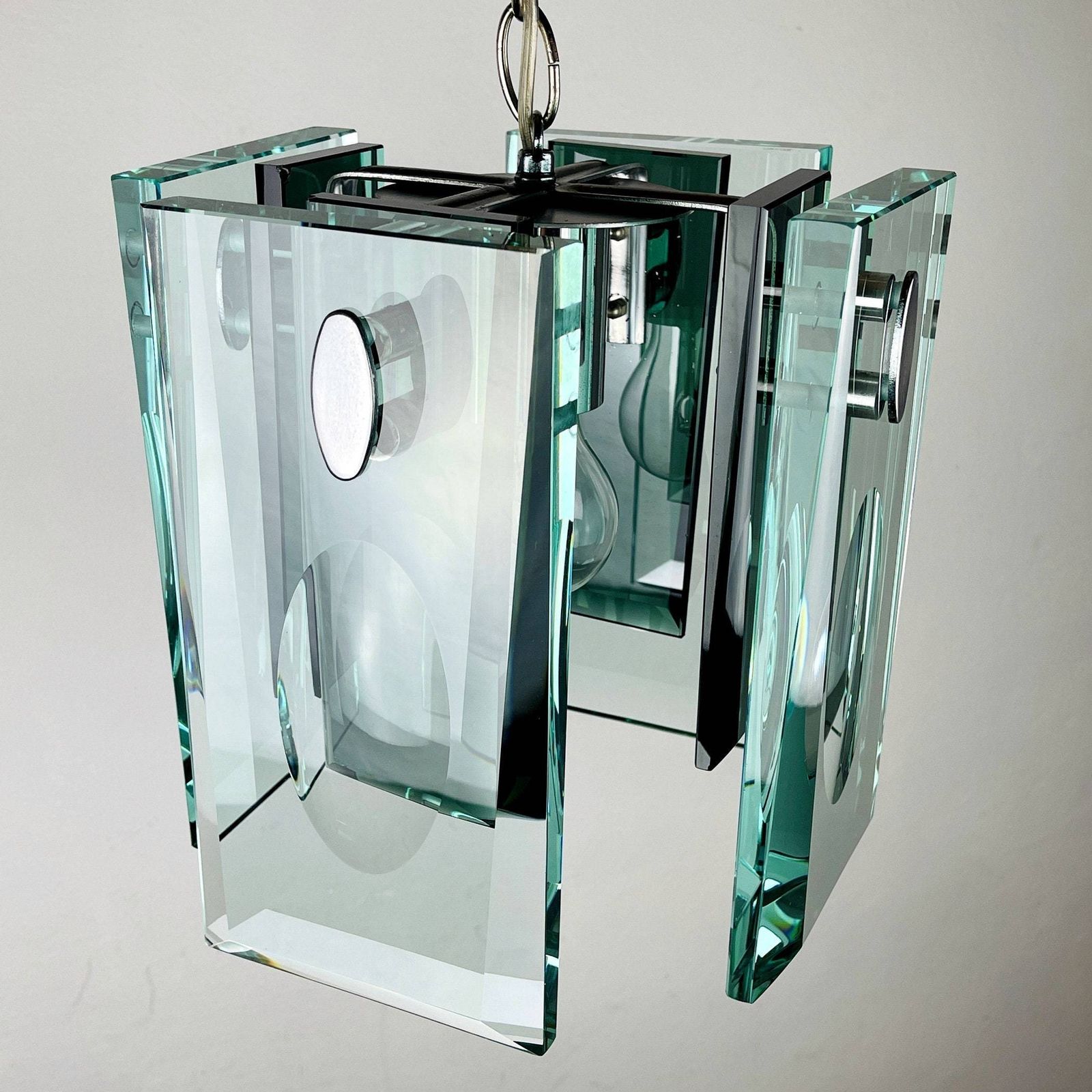 Rare Art Glass Pendant Lamp Italian Design By Fontana Arte Italy 70s Art Deco Mcm Mid Century Ceiling Lamp photo vinterior