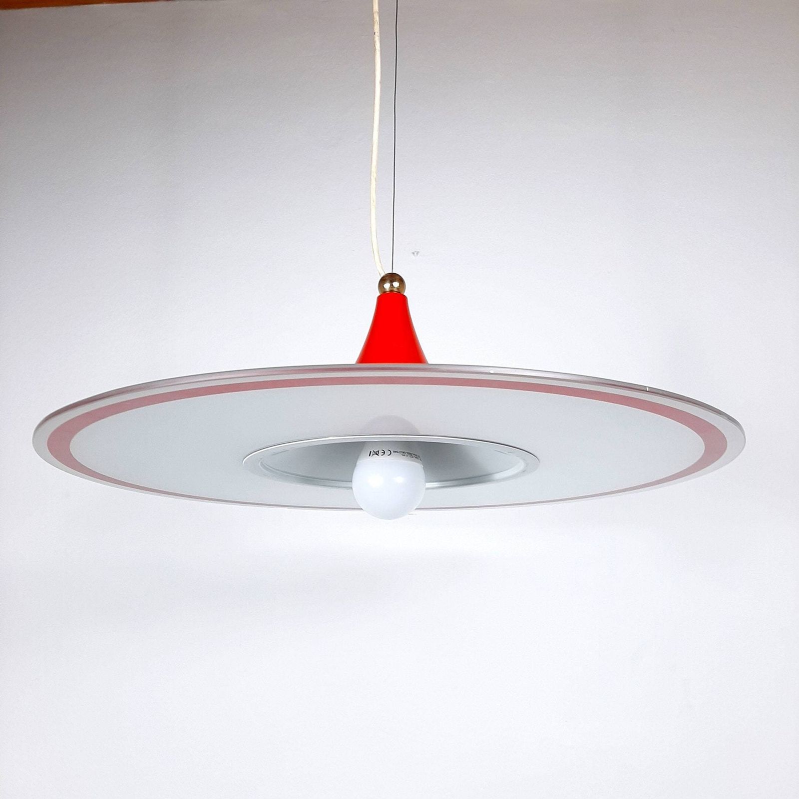 Mid Century Pendant Lamp Italy 60s Red Retro Chandelier Space Age Atomic Vintage Lighting photo 178.0