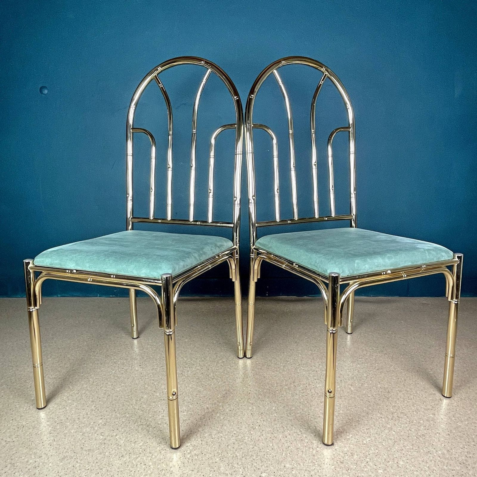 Set Vintage Messing Faux Bamboe Eetstoelen (4 Stuks) Met Bijpassende Tafel, Frankrijk, Jaren 1970, Mid Century Modern, Hollywood Regency photo vintage