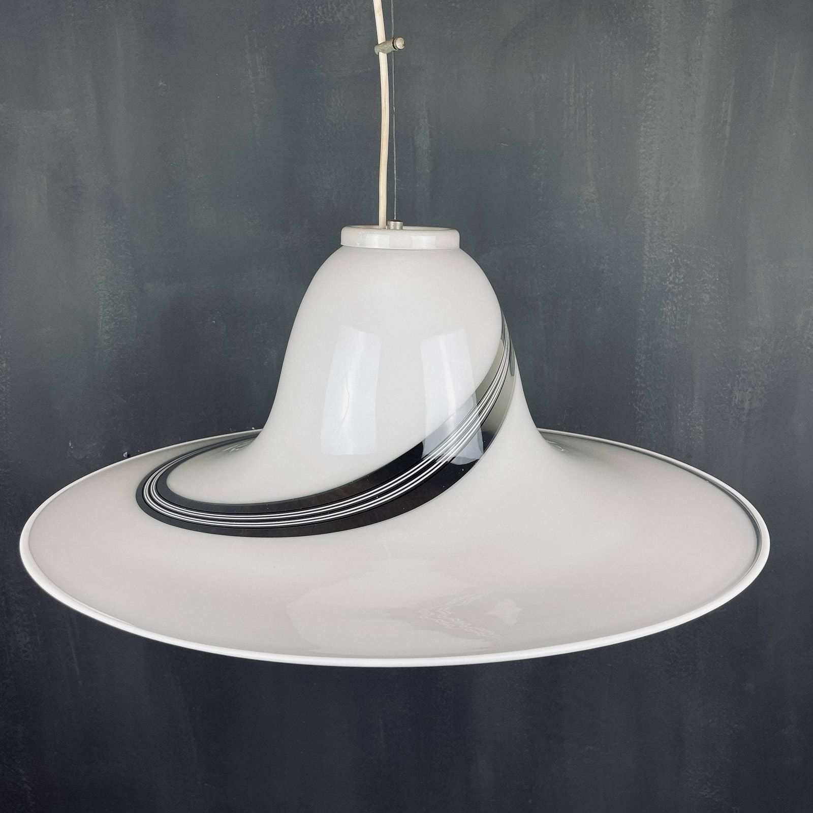 Vintage Swirl Murano Glass Pendant Lamp Italy 1970s Mid Century Light Space Age