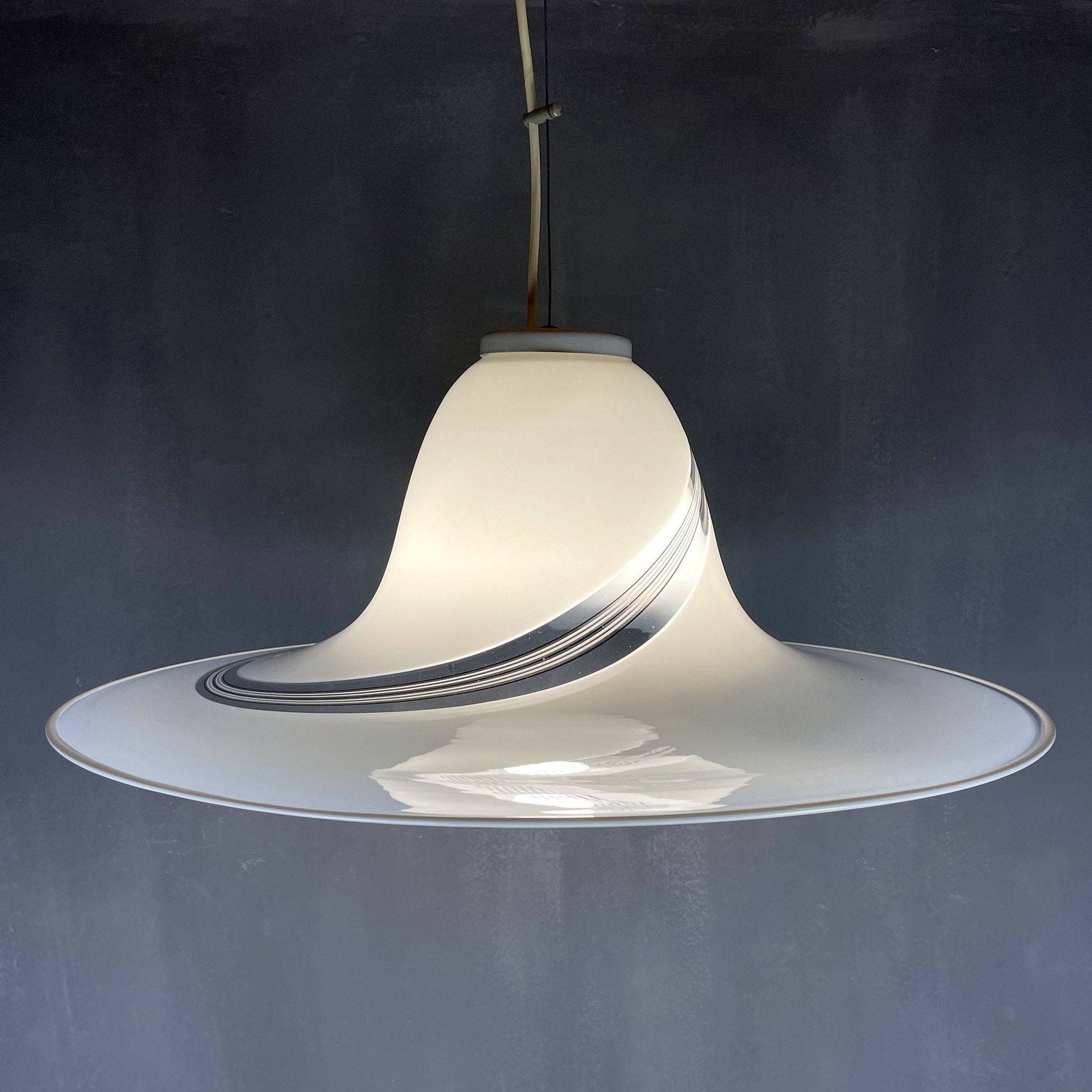 Vintage Swirl Murano Glass Pendant Lamp Italy 1970s Mid Century Light Space Age photo for sale