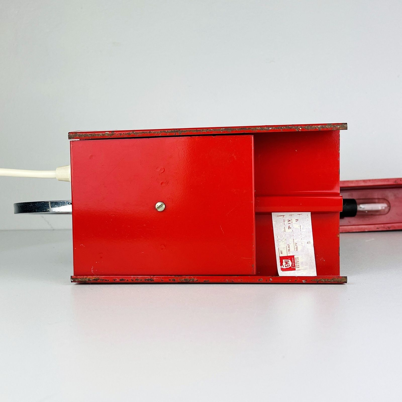 photo for sale Mid Century Red Metal Desk Lamp Emi Poljcane Yugoslavia 1970s Vintage Industrial Loft Office Table Lamp
