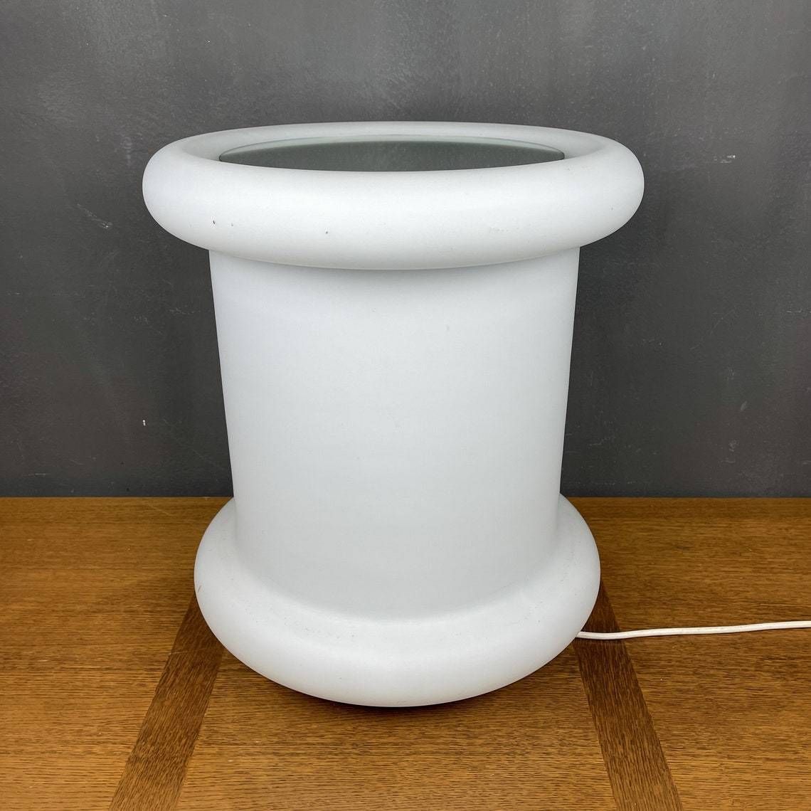 Mid Century Floor Lamp White Glass Italy 1970s Space Age Vintage Bedside Lamp Cylinder photo for sale