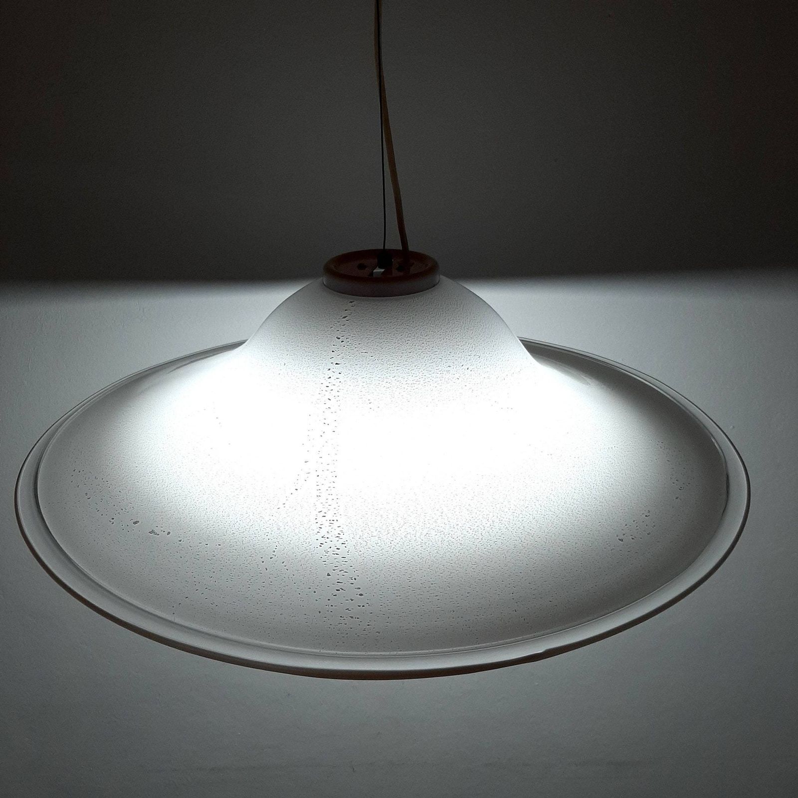 Xl Mid Century White Murano Glass Pendant Lamp Italy 1970s Retro Lighting Space Age photo 313.0