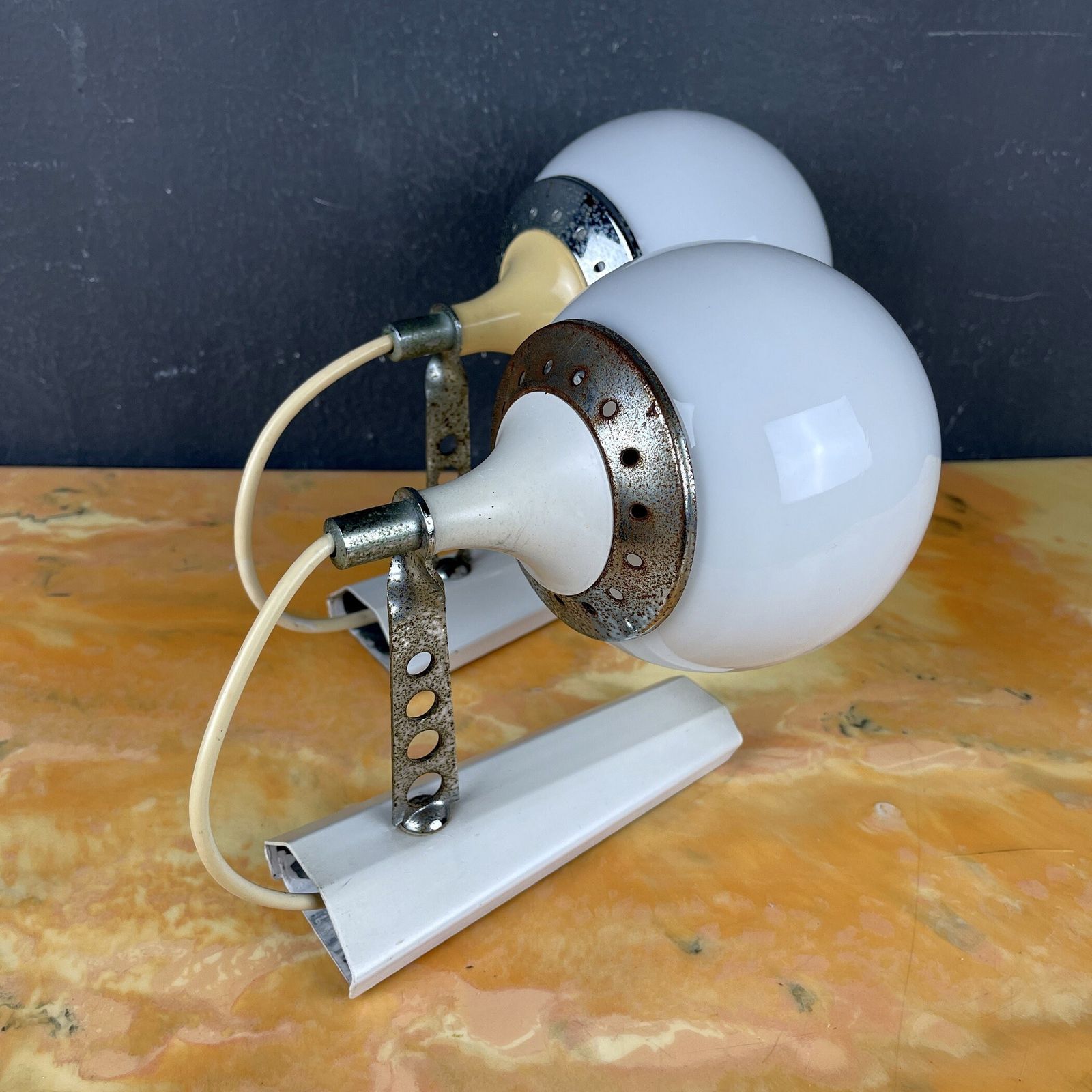 Pair Of Mid Century White Sconces Targetti Sankey Italy 1960s Retro Wall Lamps Space Age photo vintage