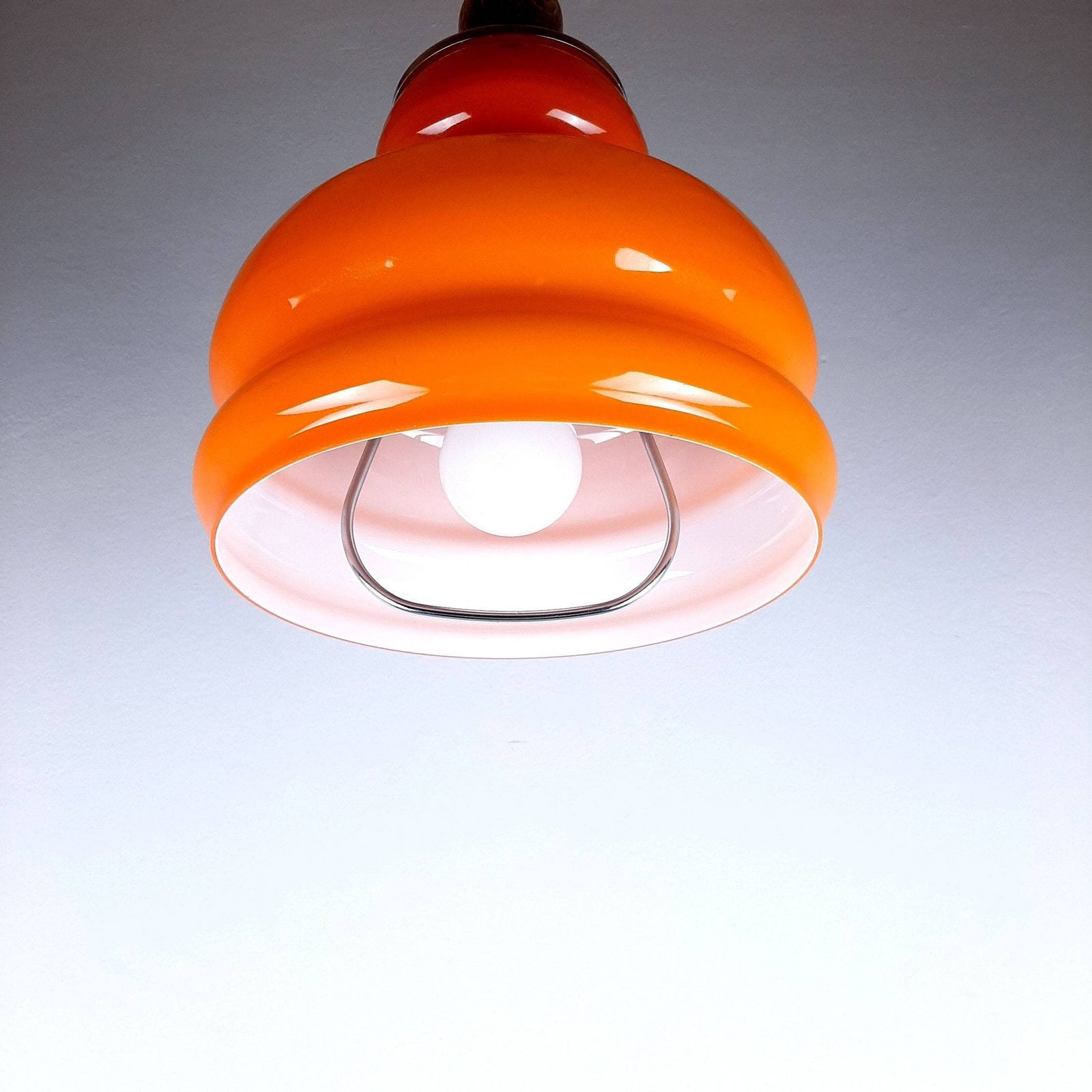 Mid Century Orange Glass Pendant Lamp Yugoslavia 1970s Retro Lighting Space Age photo 178.0
