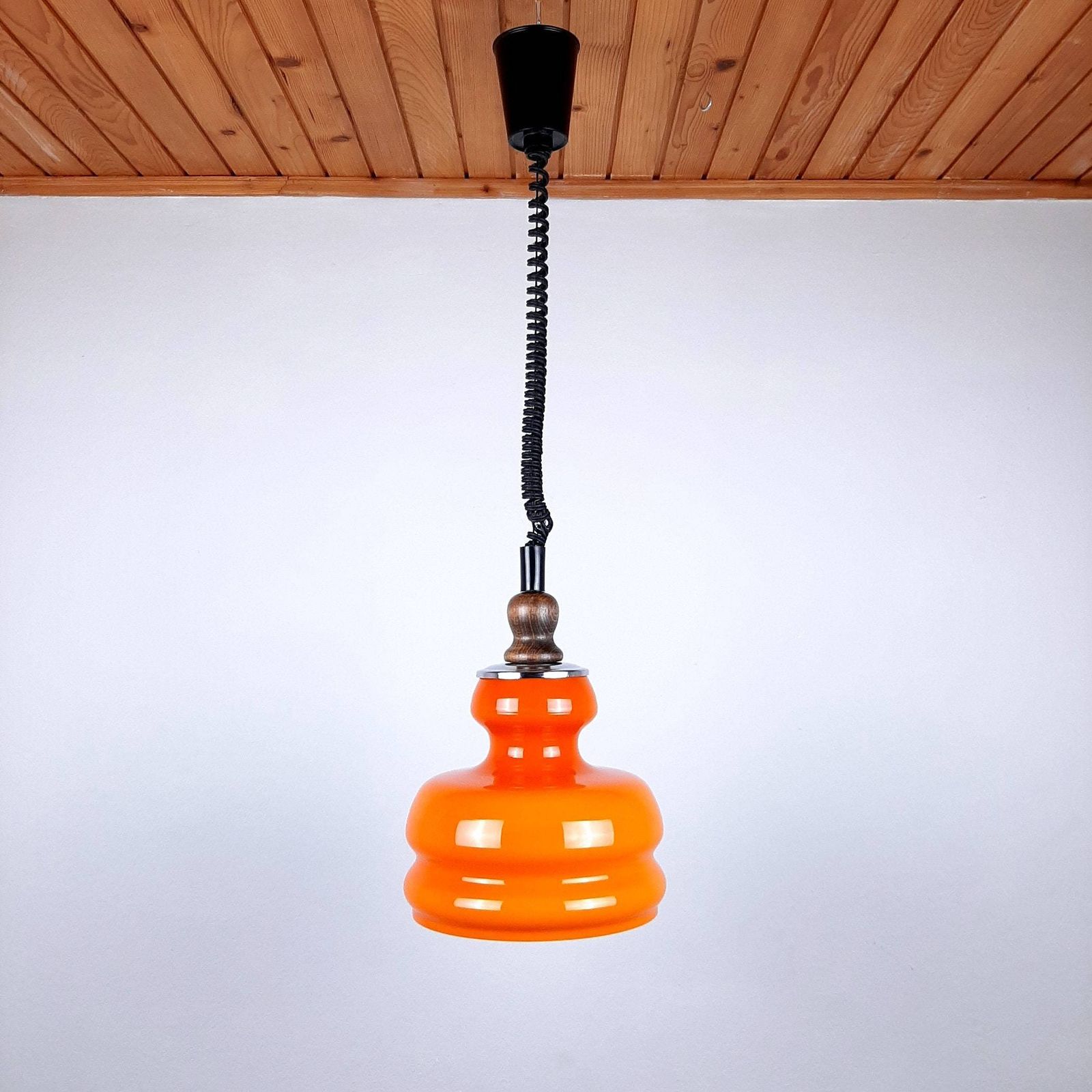 Mid Century Orange Glass Pendant Lamp Yugoslavia 1970s Retro Lighting Space Age photo buy