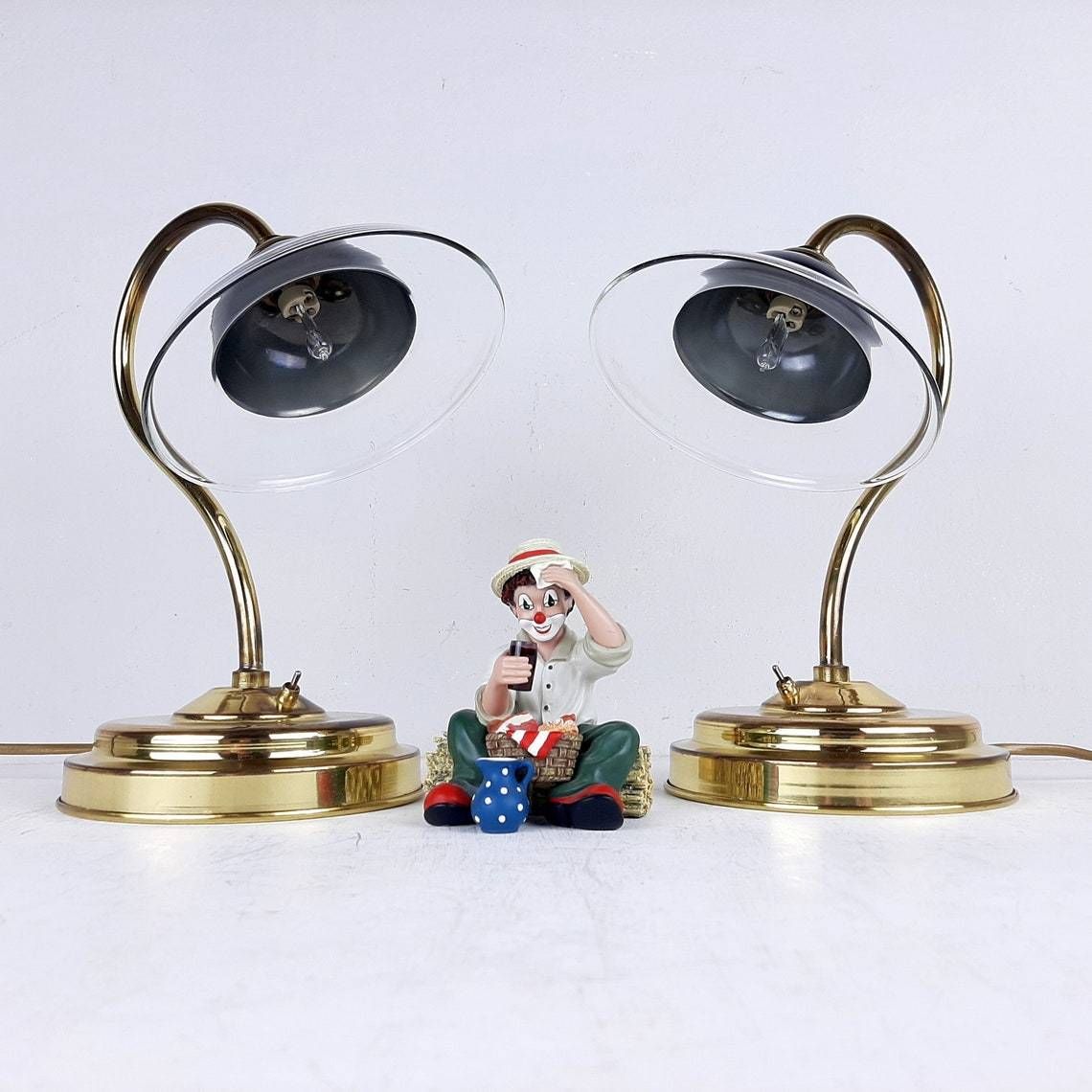 Pair Of Vintage Bedside Lamps Italy 1990s Gold Retro Table Lamp Space Age Mid Century Lighting photo furniture