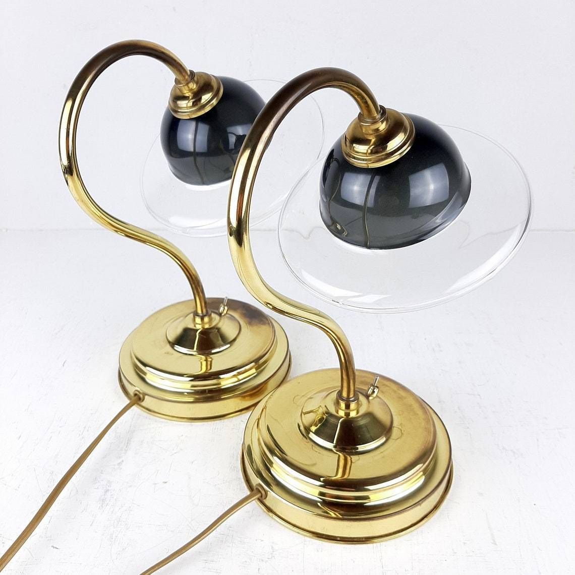 Pair Of Vintage Bedside Lamps Italy 1990s Gold Retro Table Lamp Space Age Mid Century Lighting photo vinterior
