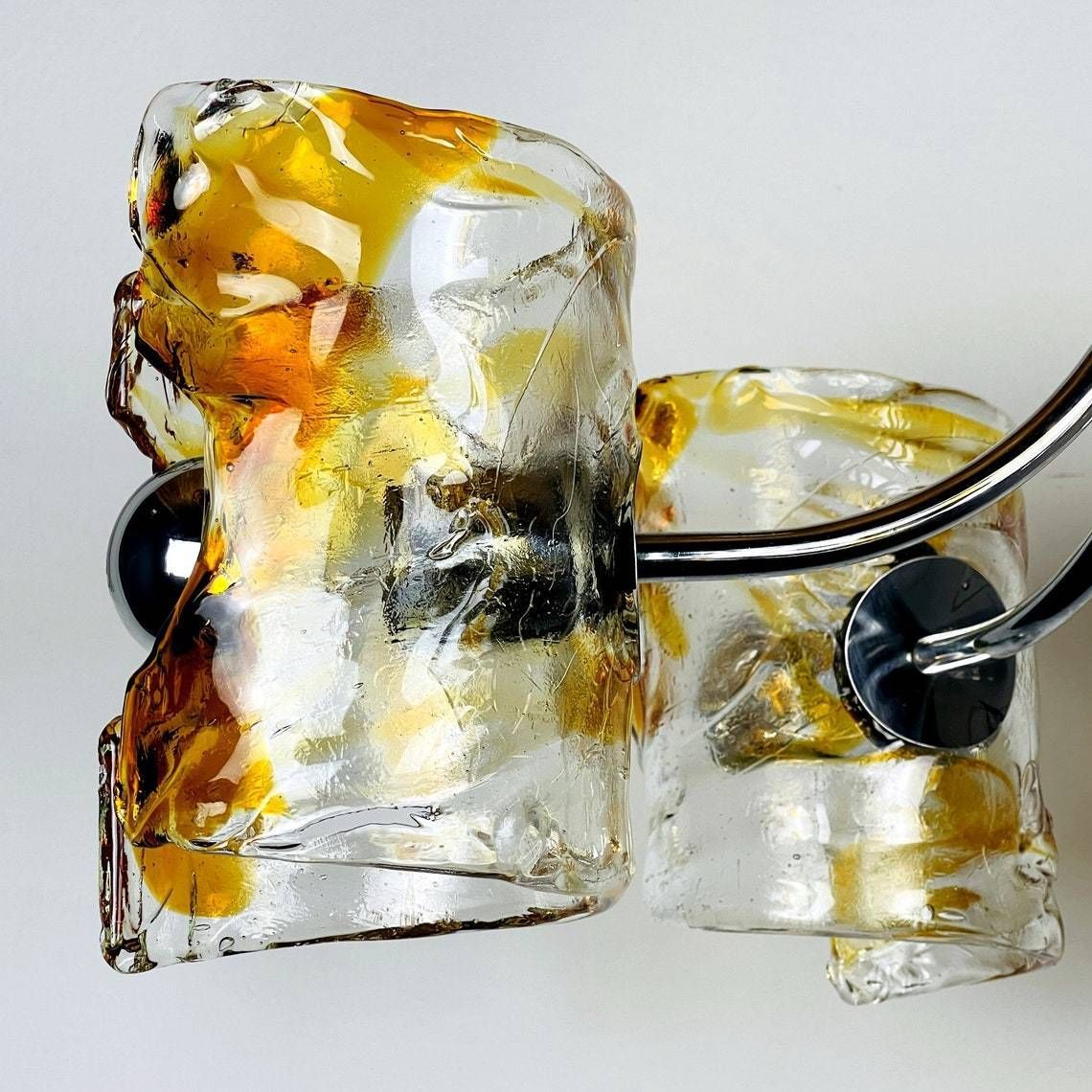 Mid Century Amber Murano Chrome Chandelier Mazzega By Toni Zuccheri Italy 1970s Space Age Sputnik Atomic Design photo vinterior