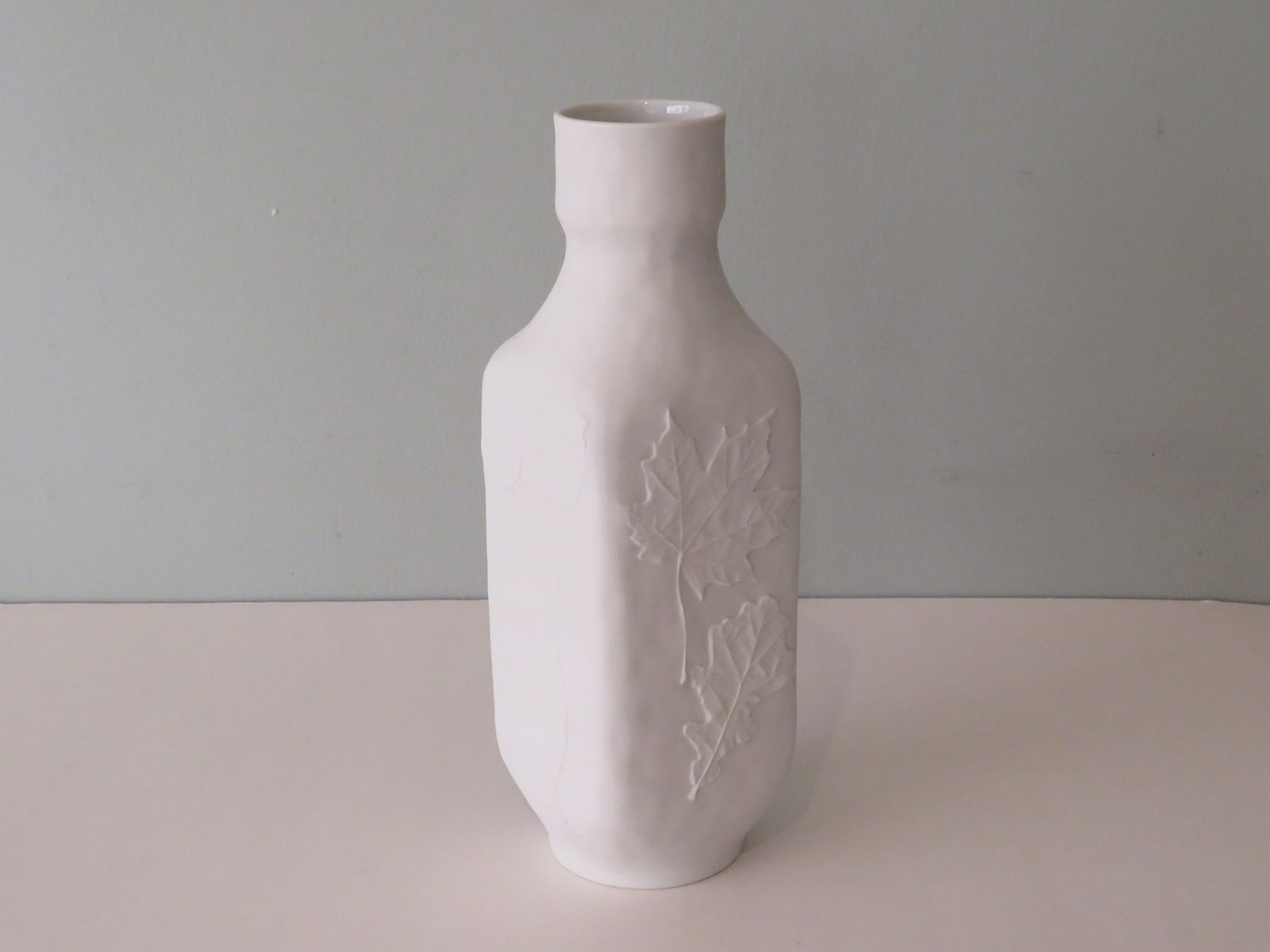 White Biscuit Vase With Floral Embossed Motif, Hutschenreuther, Germany 1970s photo for sale
