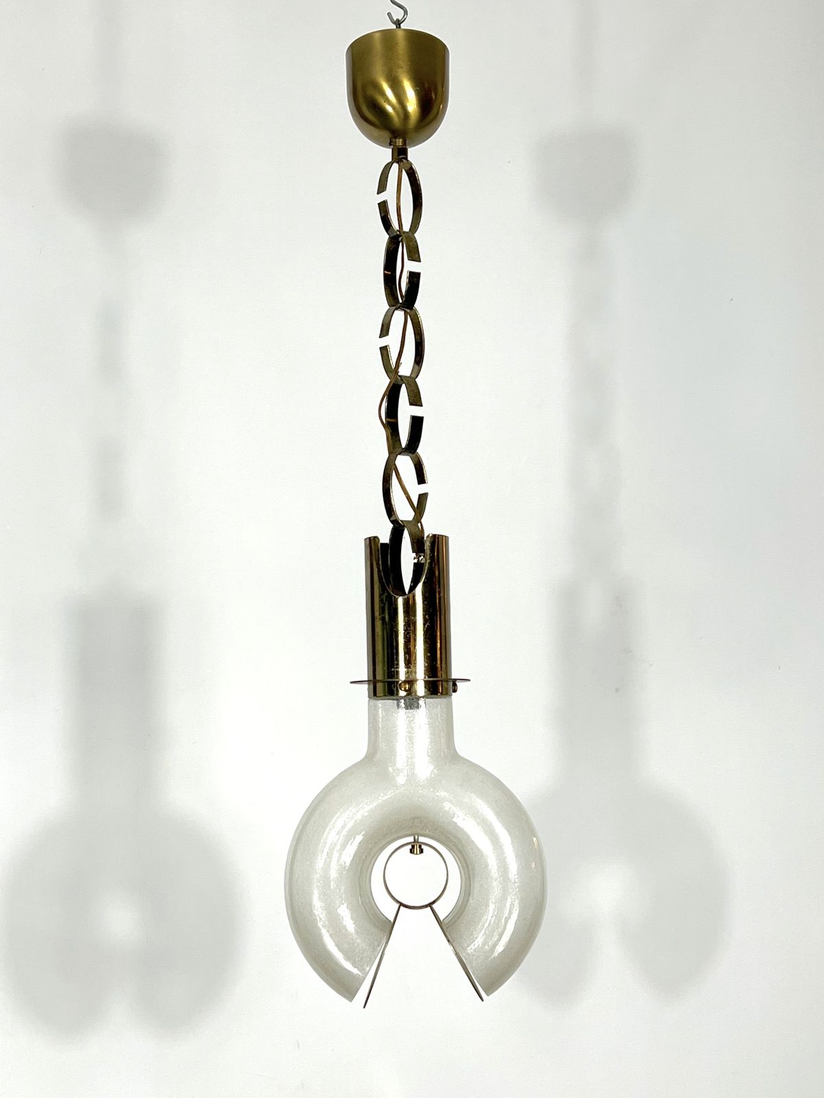 Mid Century Modern Brass And Pulegoso Chandelier By Carlo Nason photo for sale