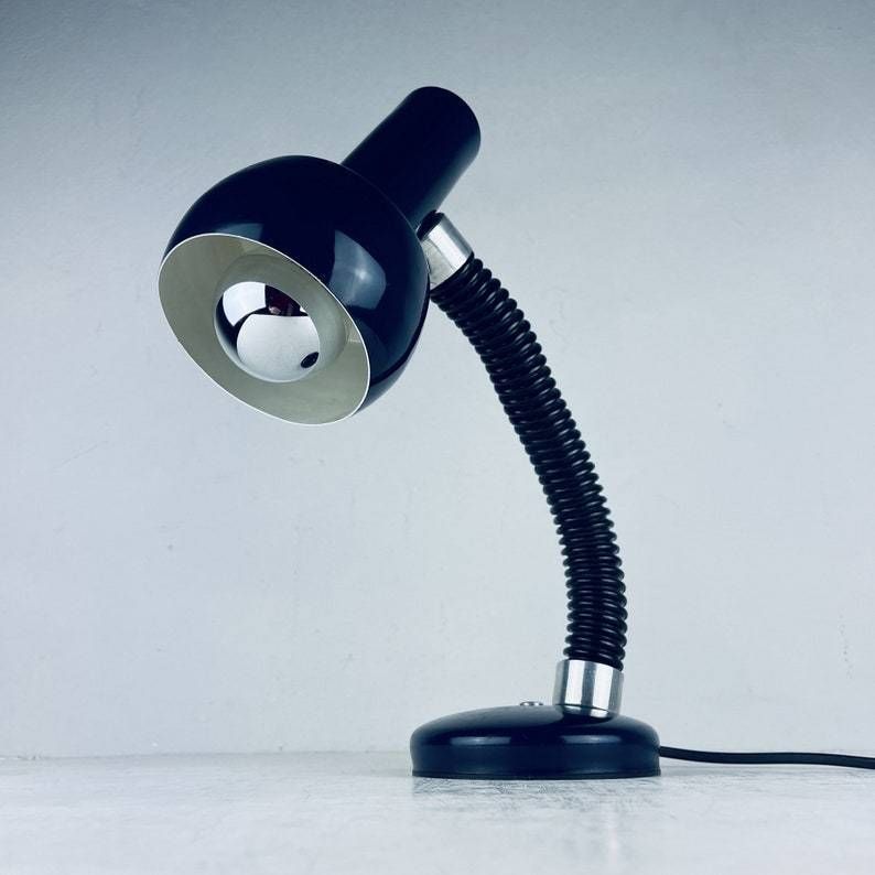 Mid Century Goose Blue Desk Lamp Italy 1970s Metal Retro Table Lamp photo for sale
