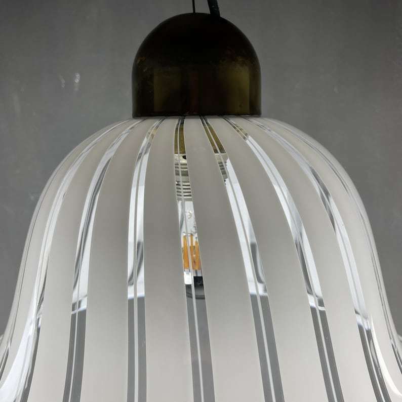 Vintage Murano White Pendant Lamp Italy 1970s Italian Mid Century Lighting Retro Home Decor photo vintage