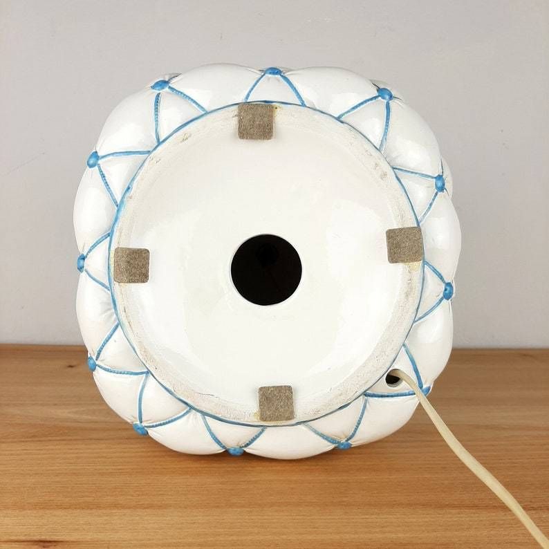 Vintage Ceramic Table Lamp Italy 1960s Pillow Lamp Quilt Nightlamp Retro Home Lighting photo vintage