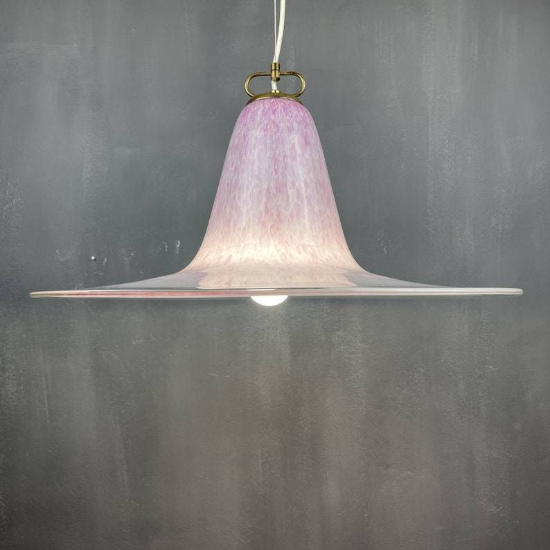 Mid Century Pink Murano Glass Pendant Lamp By Veluce Italy 1970s photo vintage