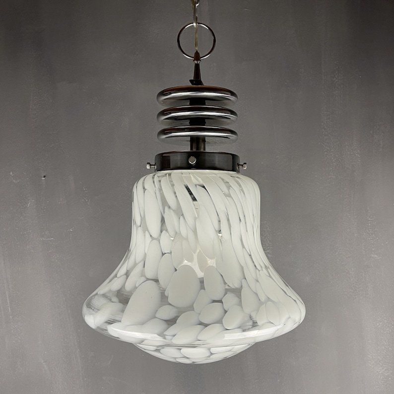 Mid Century White Murano Pendant Lamp Designed By Carlo Nason For Mazzega Italy 1960s Space Age Atomic photo vintage