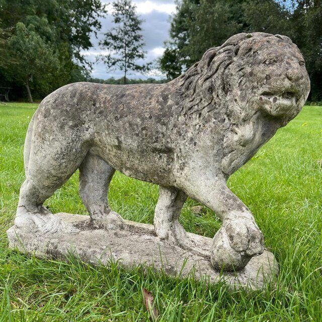 Pair Of English Large Cast Stone Medici Lions Circa 1910 photo for sale