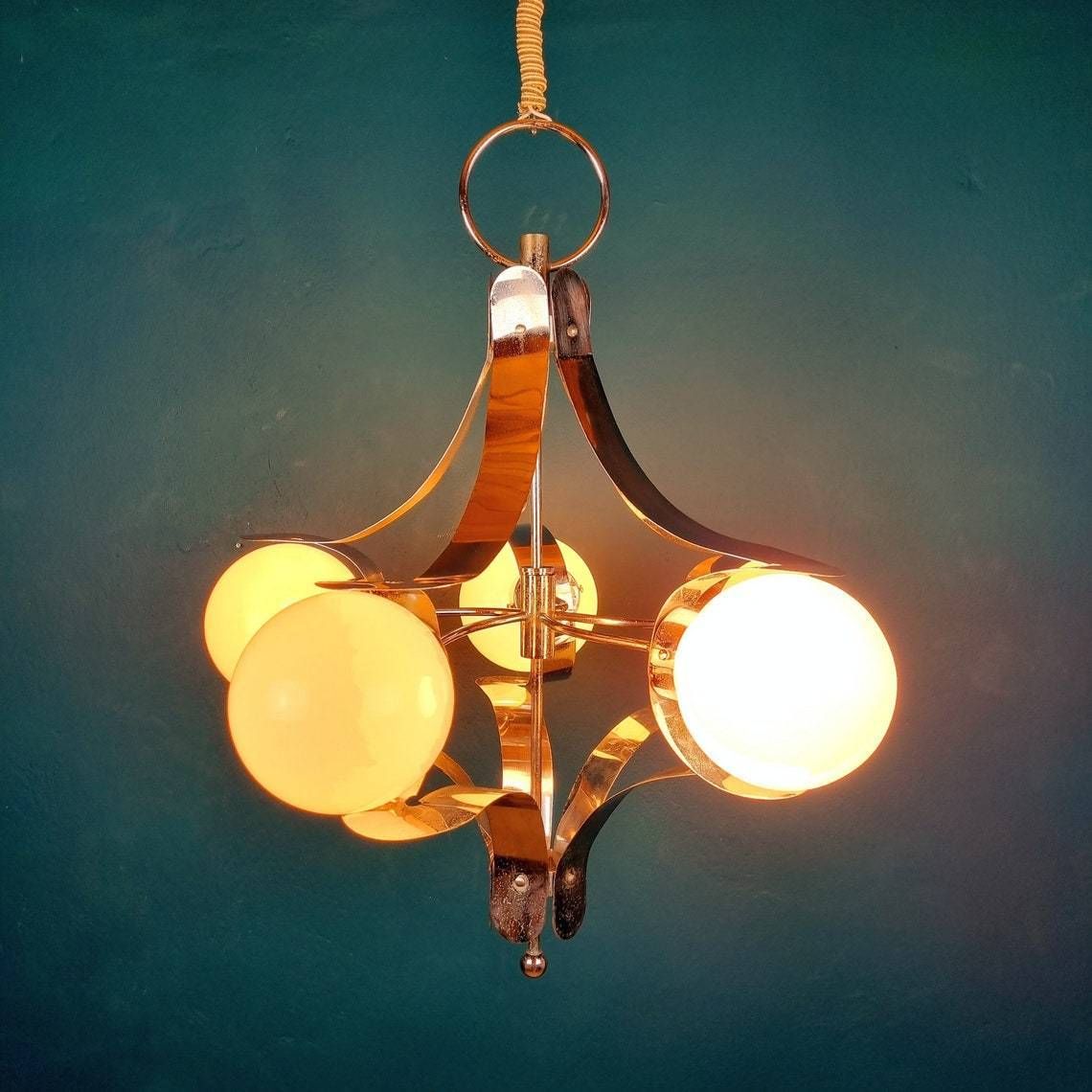 Mid Century Metal Opaline Glass Italy 1960s Sputnik Space Age Vintage Italian Lighting photo furniture