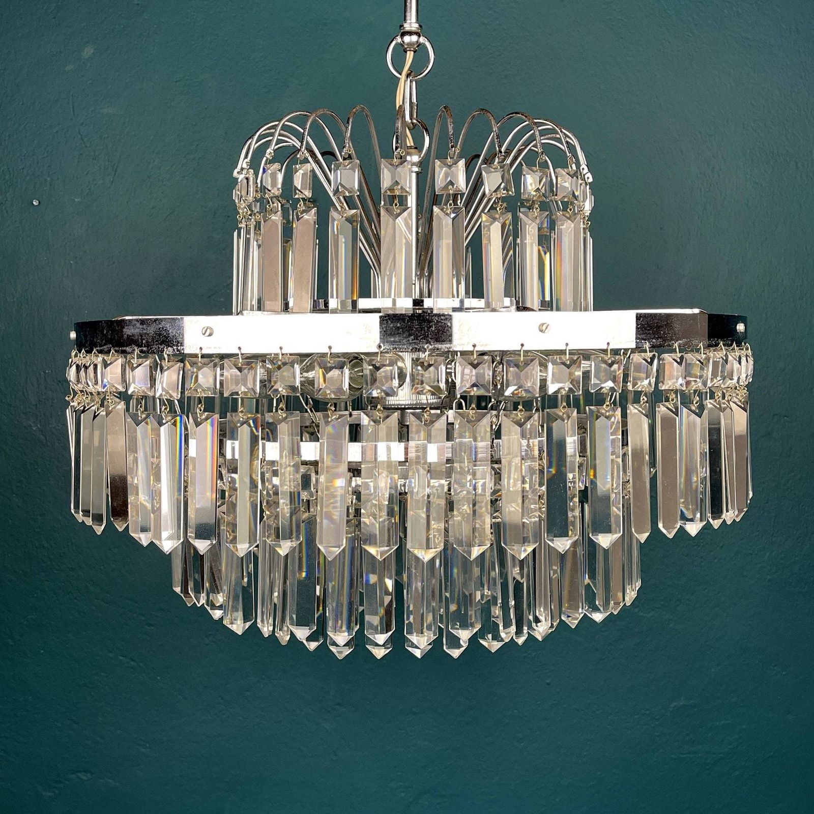 Vintage Large Crystal Chandelier Sijaj Hrastnik Yugoslavia 1970s Mcm Mid Century Lighting Retro Home Decor