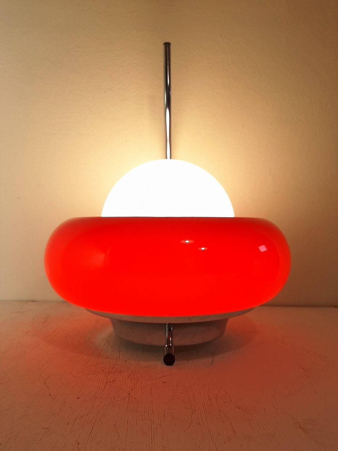 Mid Century Wall Lamp Meblo Guzzini 1980s Red Glass Plastic Lamp Retro Italy Space Age Atomic Sconces photo furniture