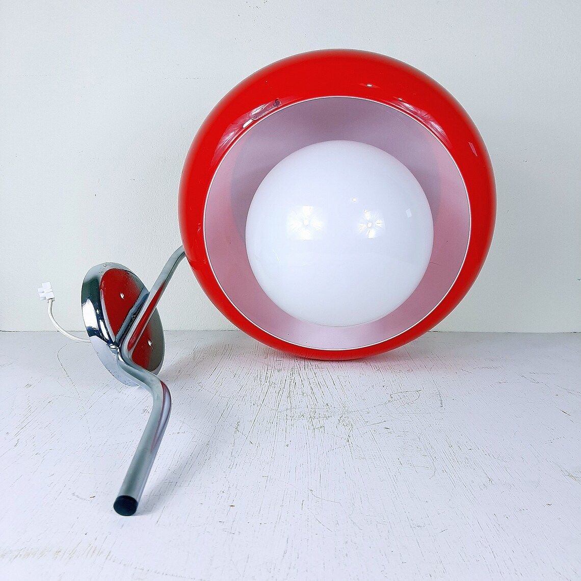 Mid Century Wall Lamp Meblo Guzzini 1980s Red Glass Plastic Lamp Retro Italy Space Age Atomic Sconces photo 463.0