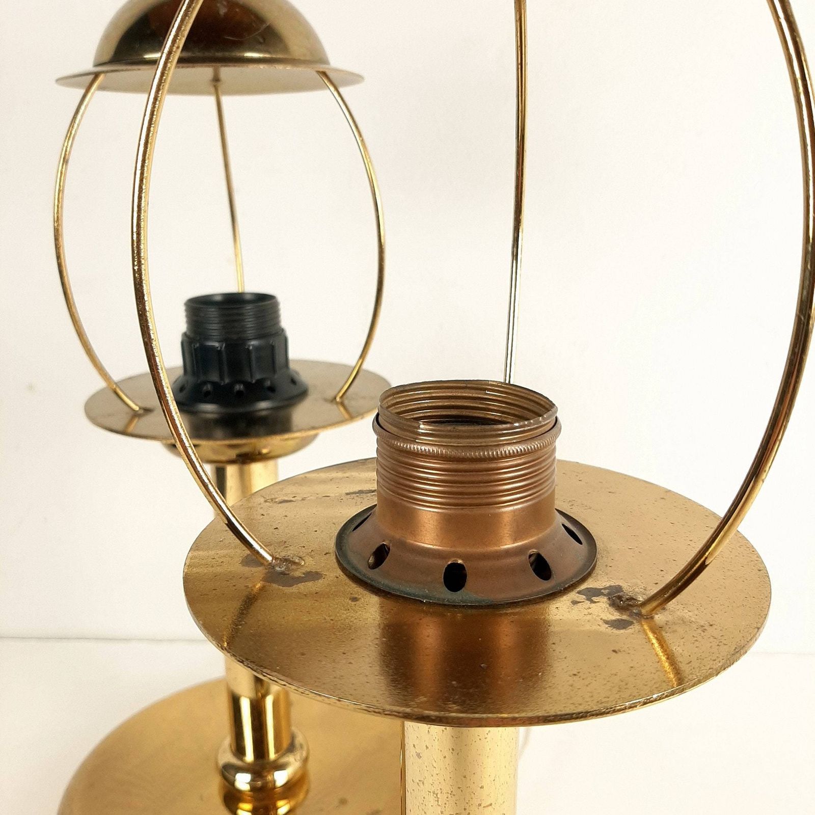 Pair Of Retro Gold Metal Table Lamp Sijaj Hrastnik Yugoslavia 1970s Mid Century Night Light Art Deco Lighting photo vintage