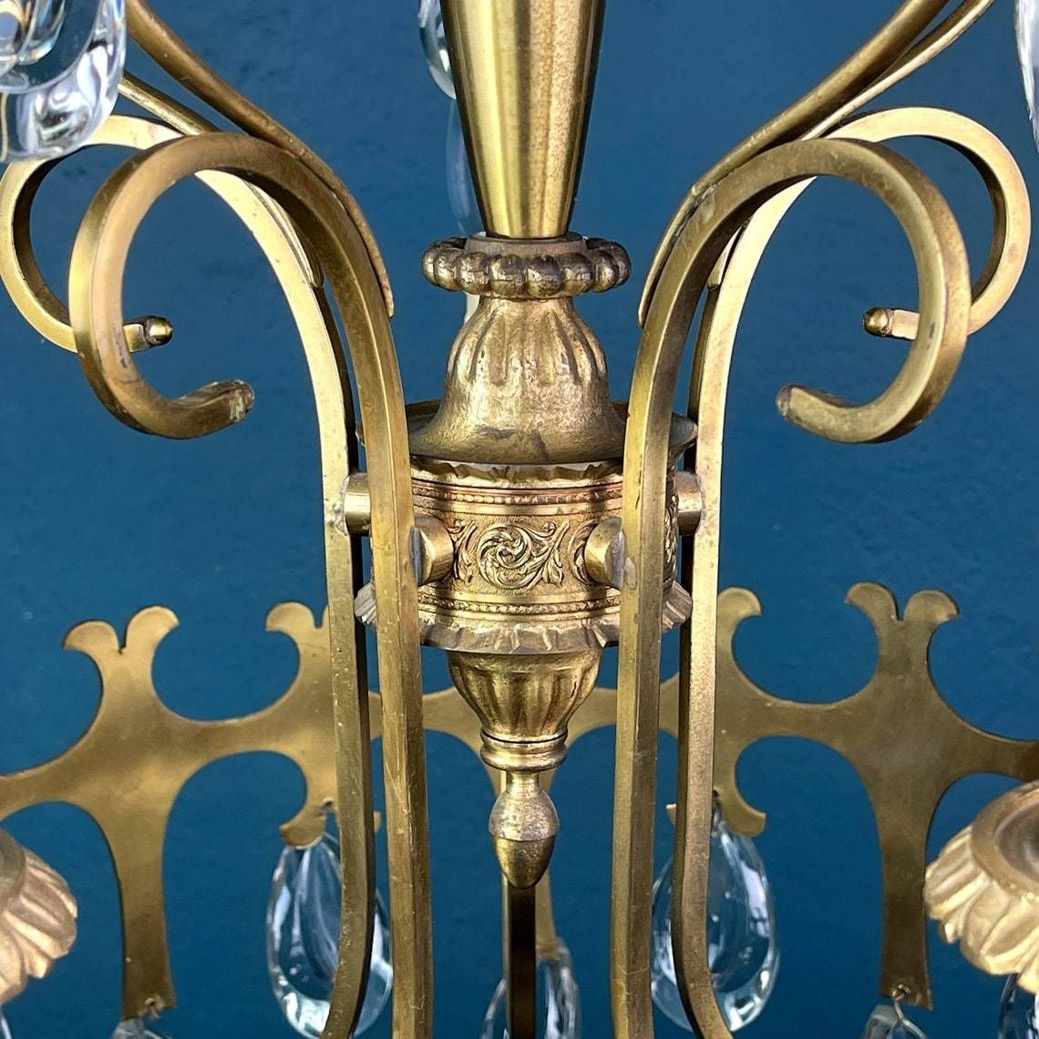 photo furniture Vintage Chandelier With Crystal Drops Italy 1960s 5 Arms Bronze And Crystal Italian Chandelier