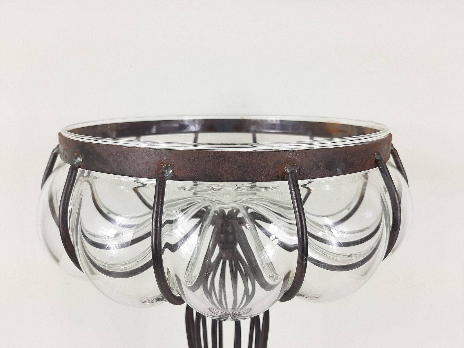 Vintage Glass Metal Vase 1970s Yugoslavia Handmade Patina Fruit Vase photo 369.0