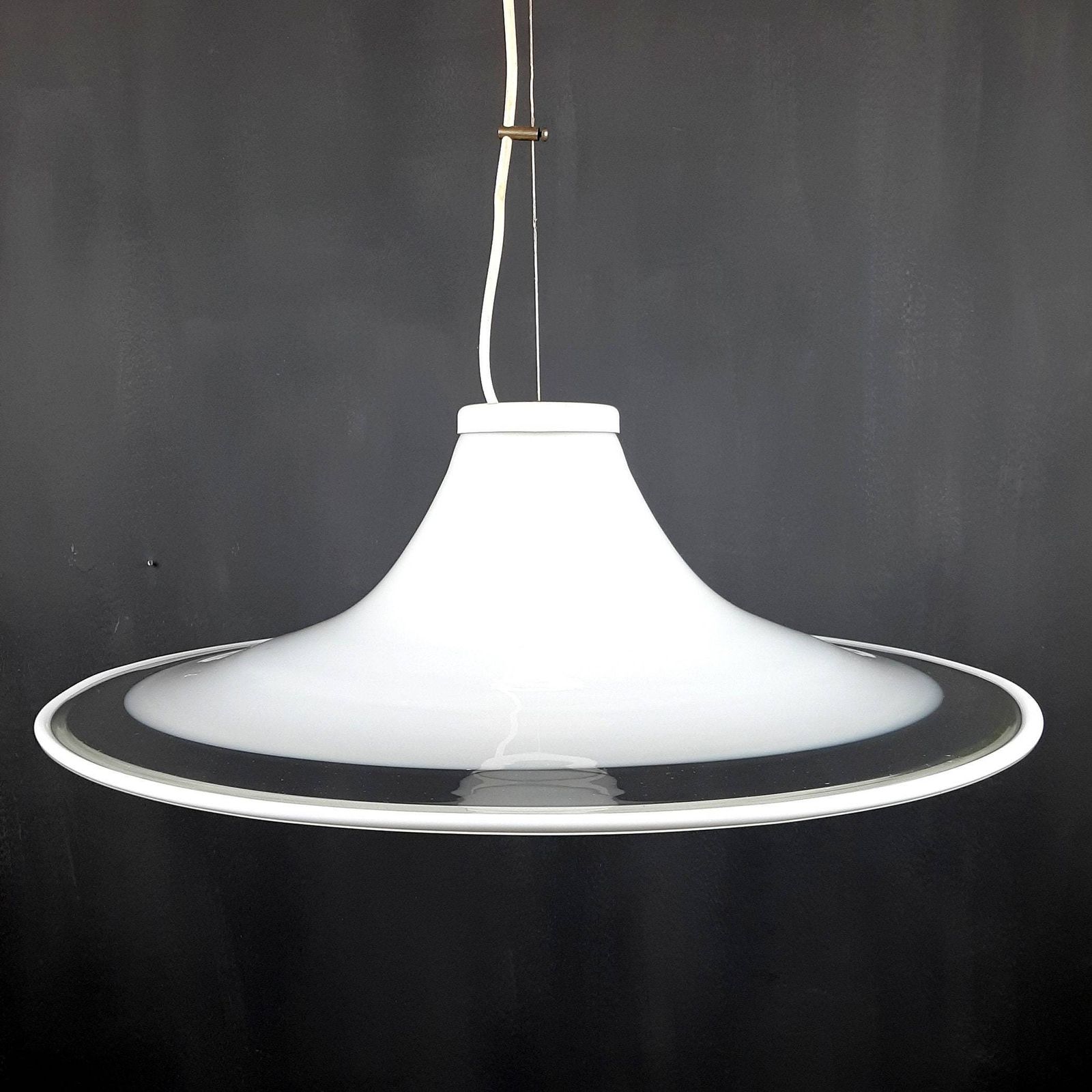 Murano Glass White Pendant Lamp Italy 1970s Mid Century Lighting Xl Ceiling Lamp