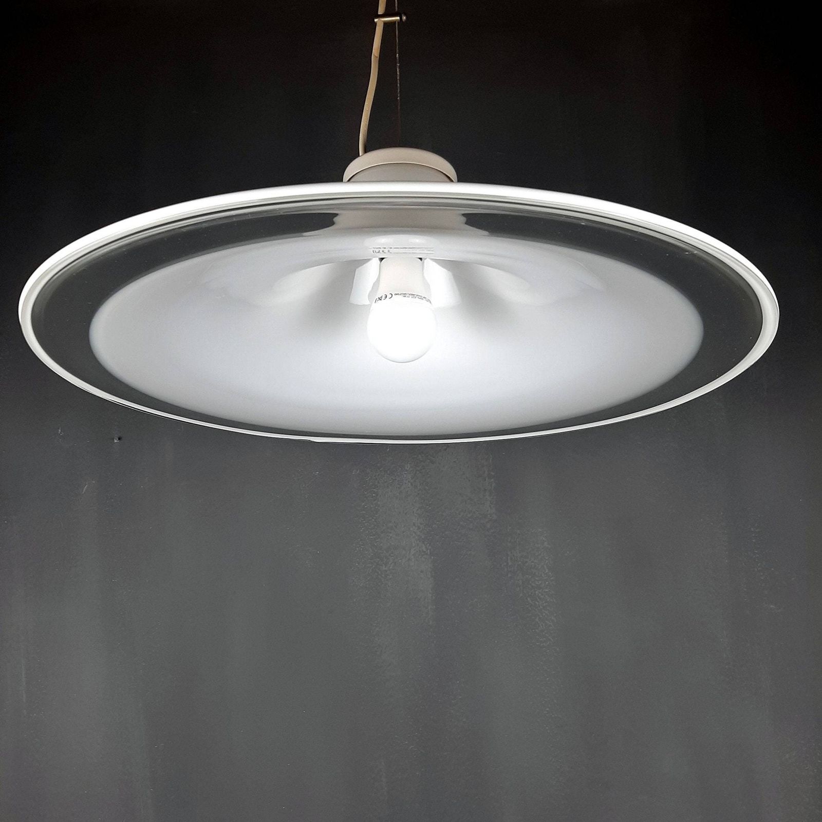 Murano Glass White Pendant Lamp Italy 1970s Mid Century Lighting Xl Ceiling Lamp photo vintage