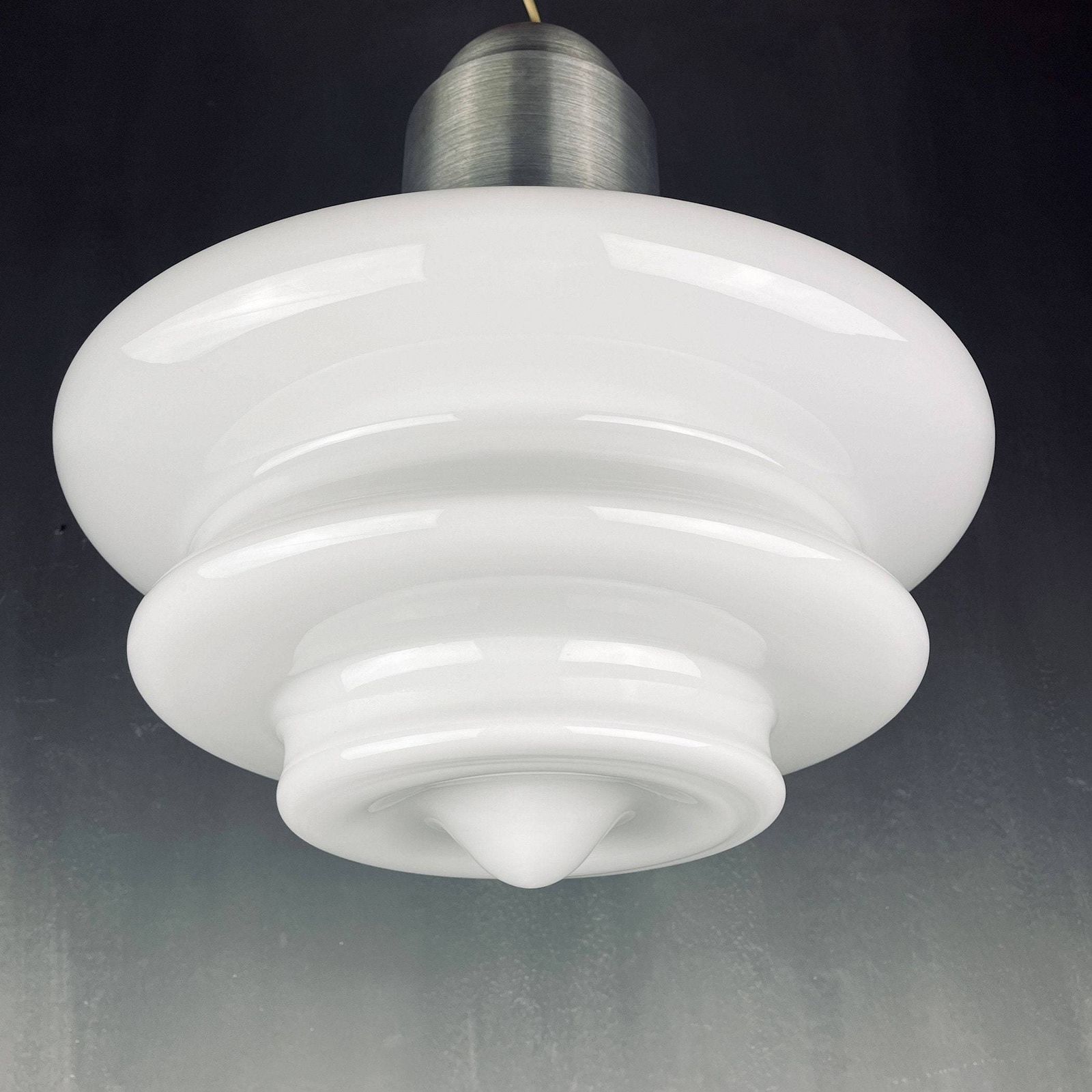 Large Mid Century Opaline White Glass Handing Lamp Italy 1960s Art Deco Italian Modern photo furniture
