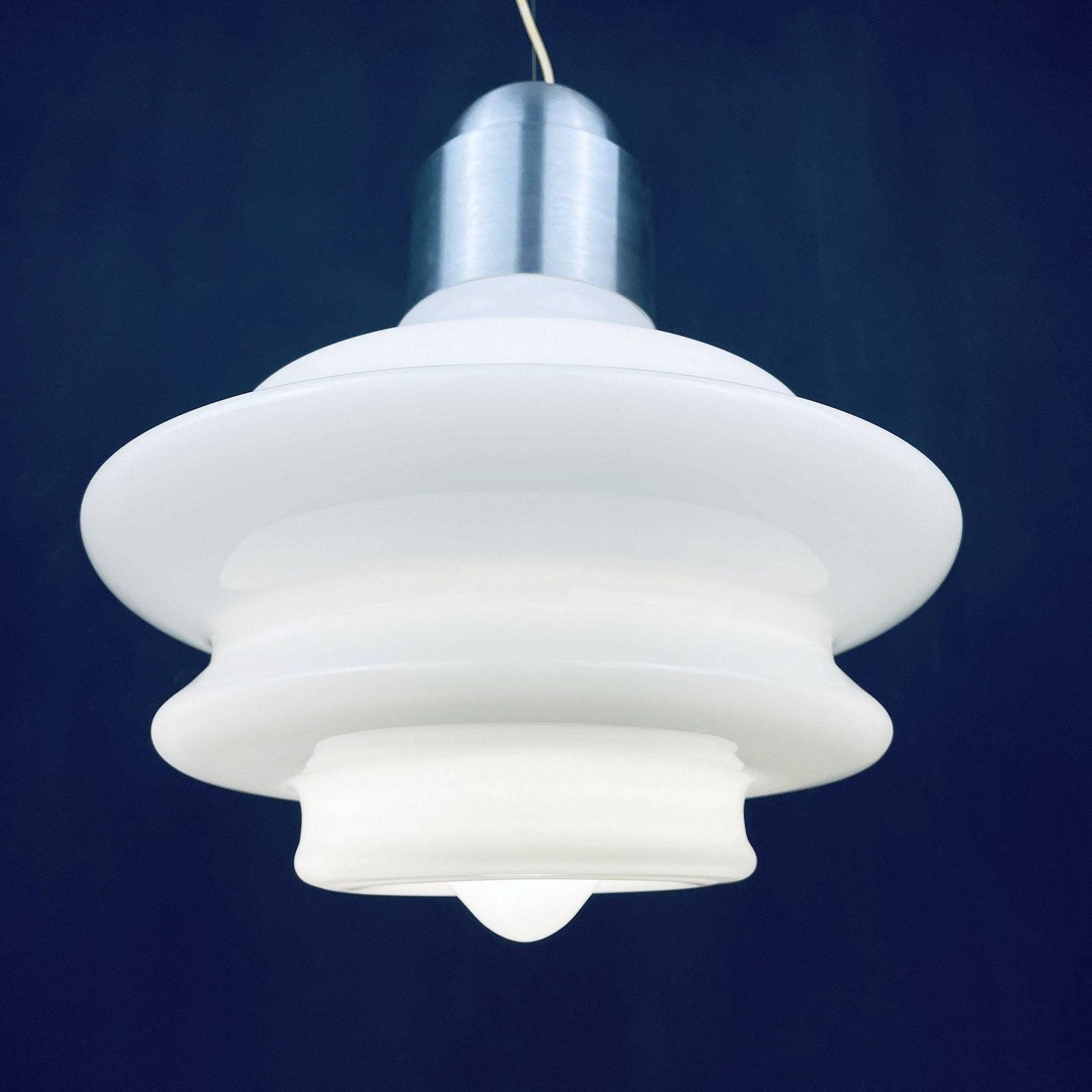 Large Mid Century Opaline White Glass Handing Lamp Italy 1960s Art Deco Italian Modern photo vinterior